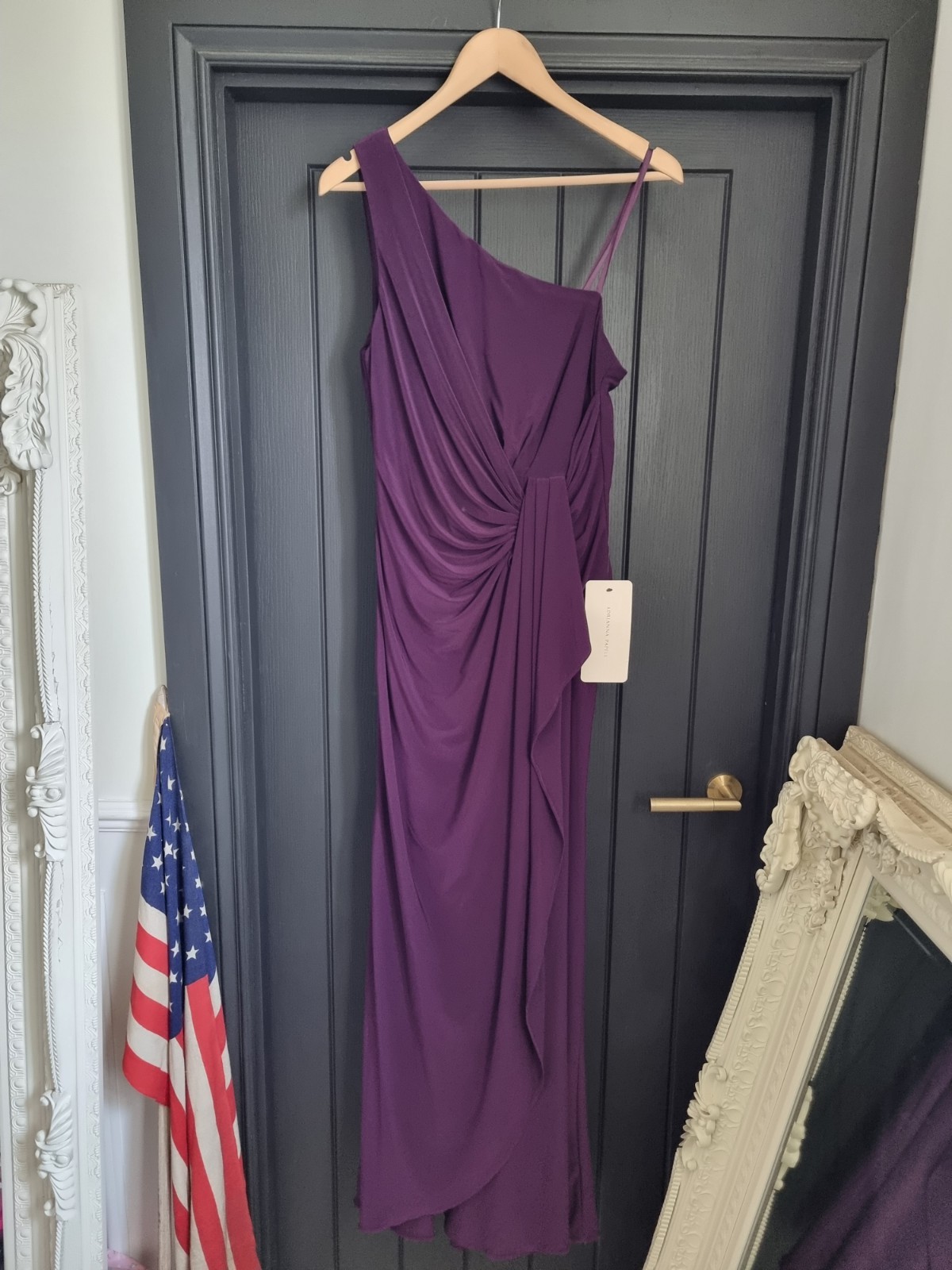 Adriana Papell Purple One Shoulder Ball Gown Maxi Dress Size UK 12 RRP £210
