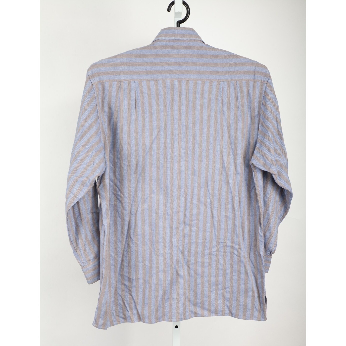 Ermenegildo Zegna Button Down Shirt Mens L Blue Tan Striped Long Sleeve Cotton