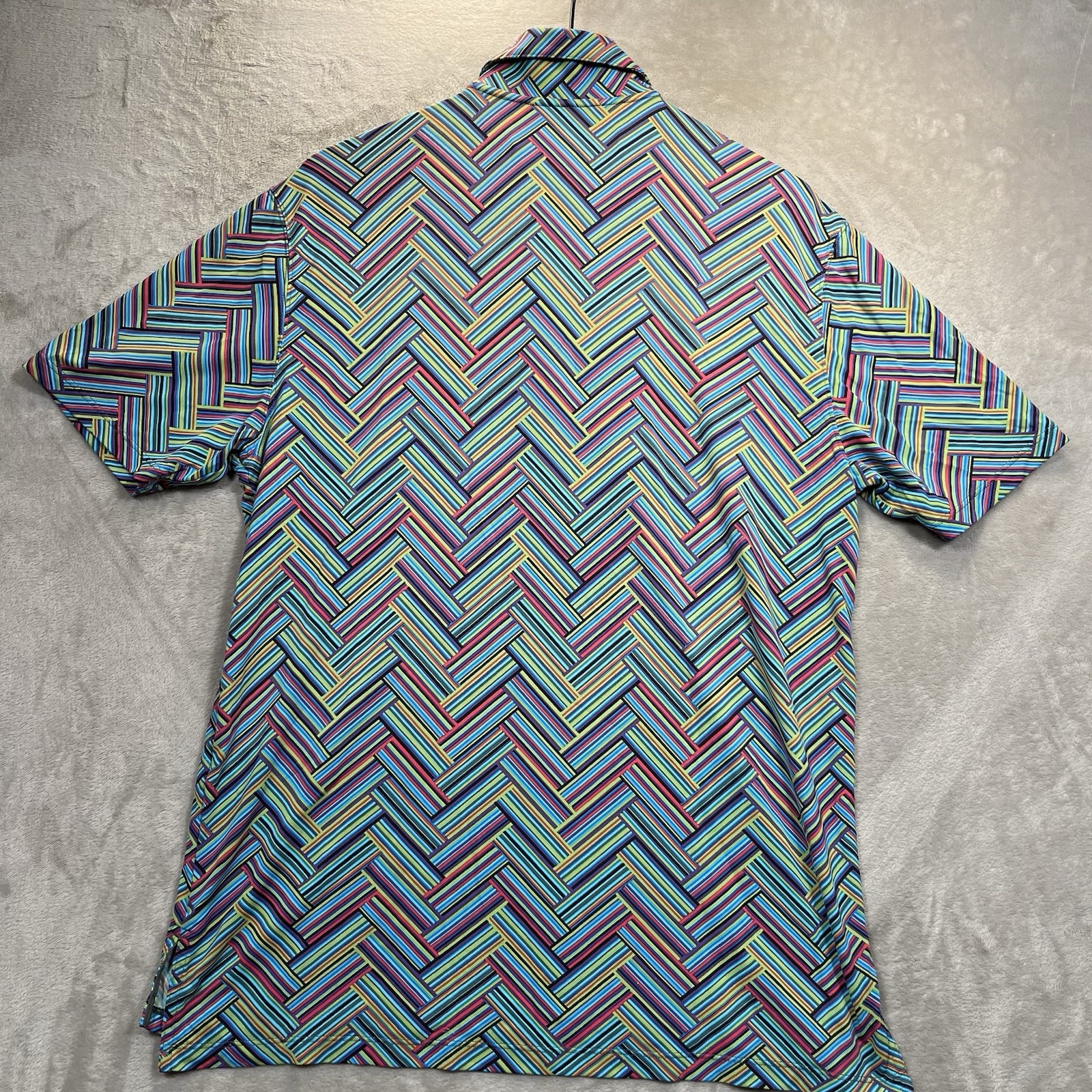 Ibkul Polo Shirt Mens M Multicolor Geometric Golf Performance Short Sleeve