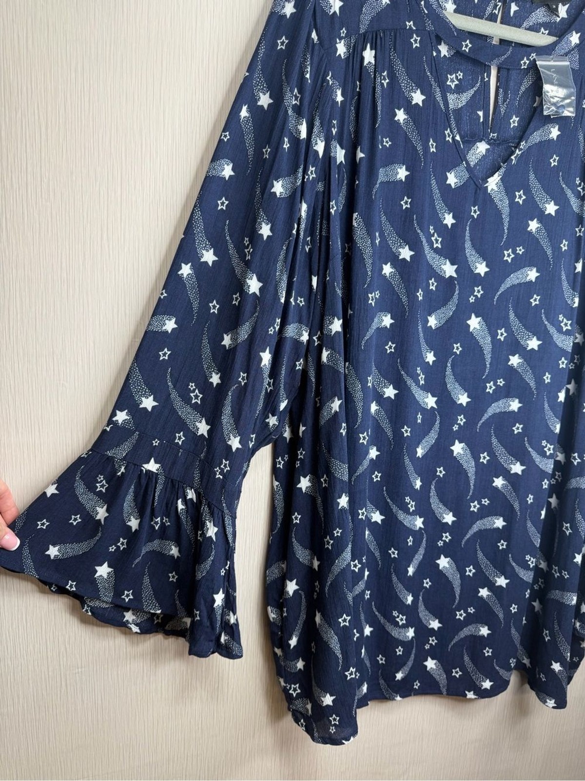 Lane Bryant NWT Star Print Tunic Blouse 24 Celestial Whimsigoth Bell Sleeve Plus