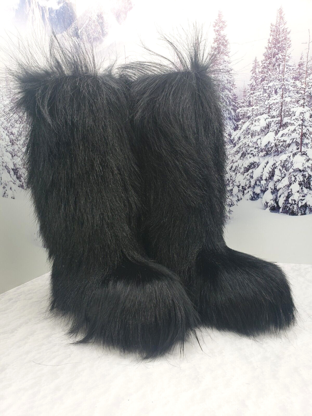 Black goat fur mens boots EU44|US11 Snow Winter Boots for men