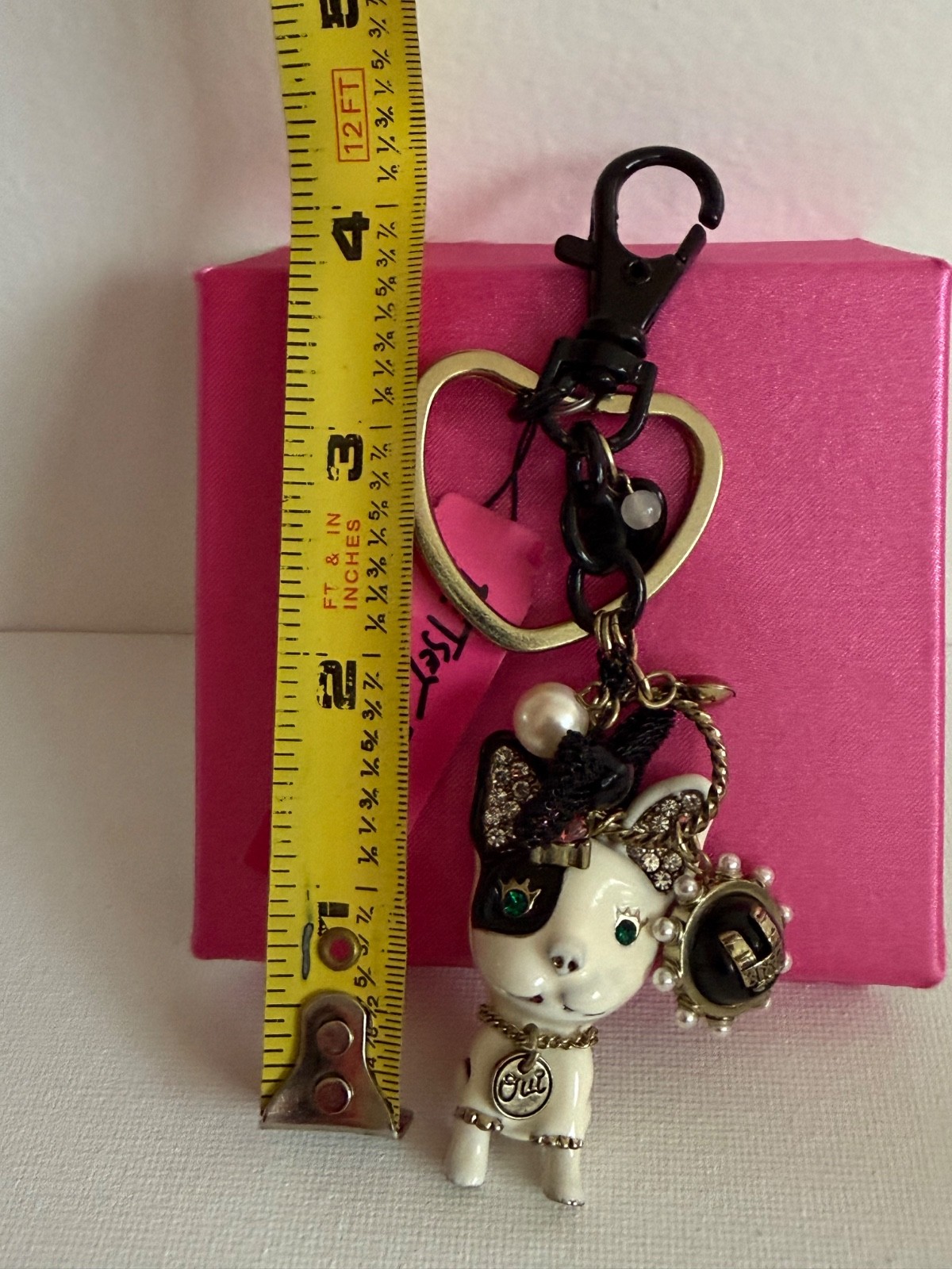 Rare Betsey Johnson Vintage Paris French Bulldog Keychain Bag Charm New In Box
