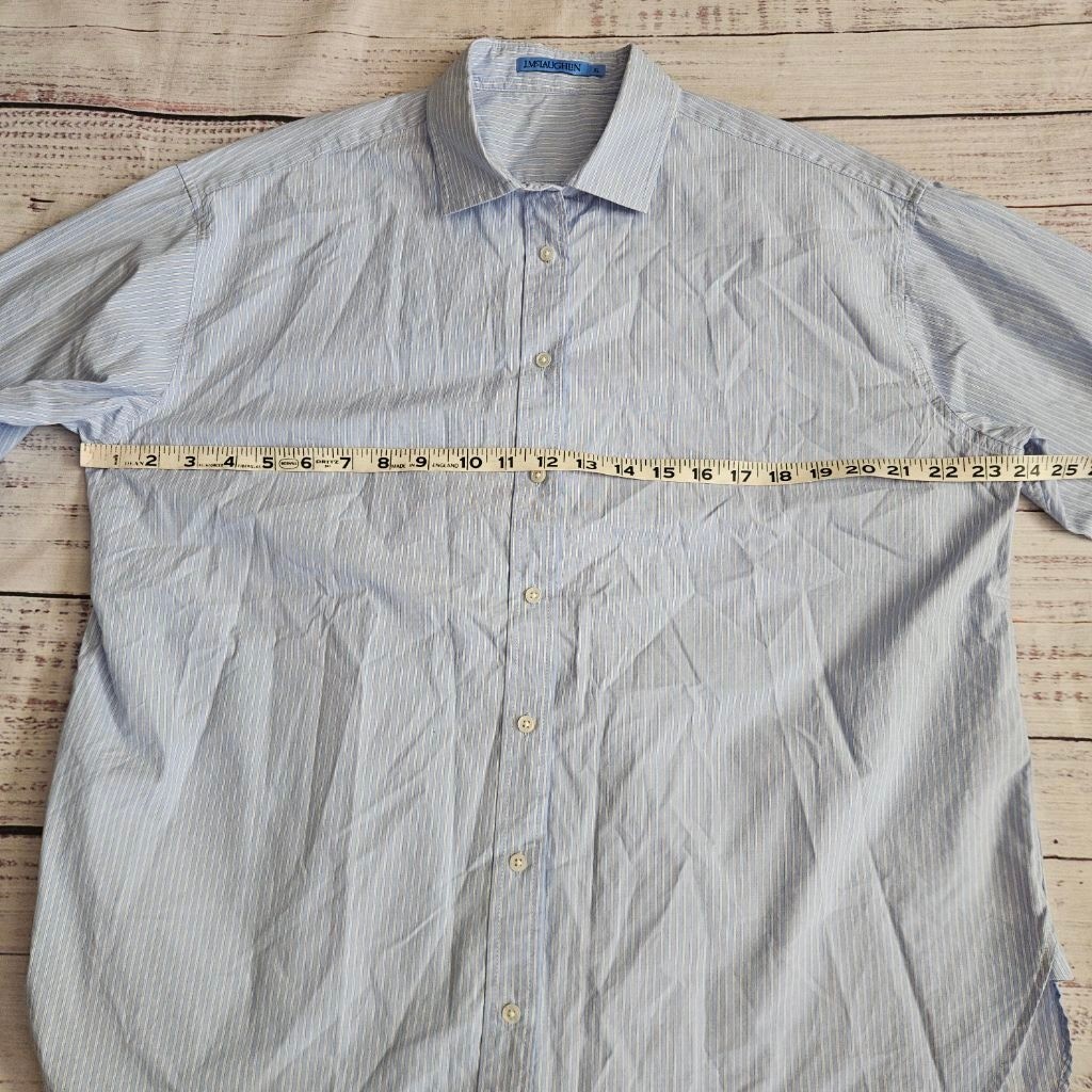 J. McLaughlin Blue White Pinstripe Collared Button Up Cotton Business Preppy