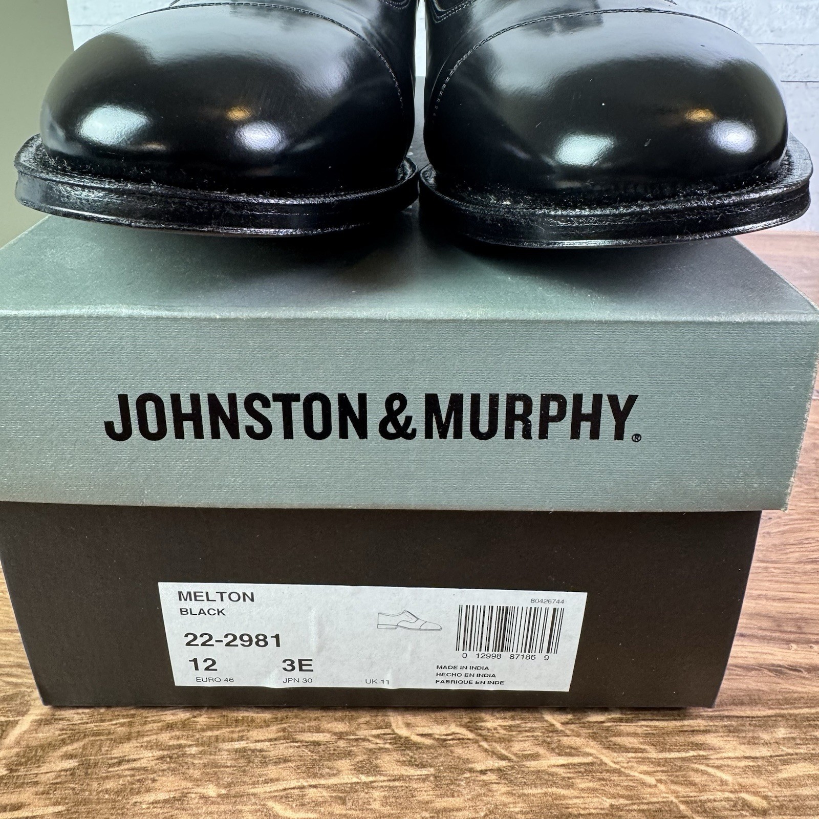 Johnston & Murphy Melton 22-2981 Black Oxford 12 3E New In Box Optima Comfort