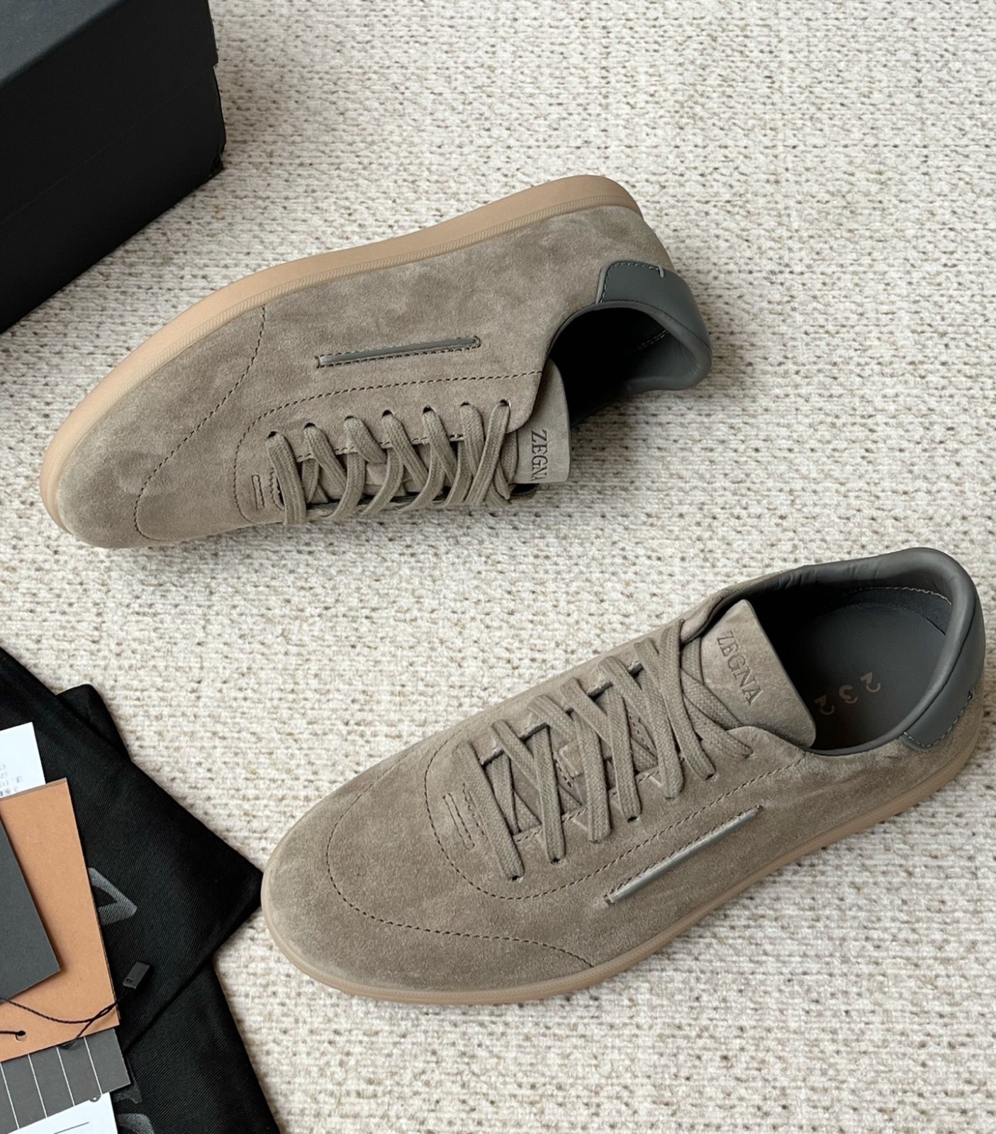 Zegna Dark Brown Suede Lace Up Low Top Sneakers 🎾