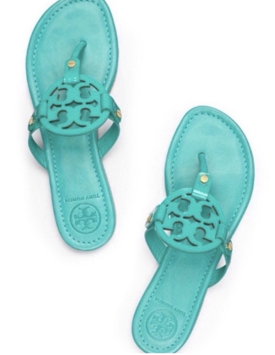 Tory Burch Island Turquoise Leather Miller Sandals