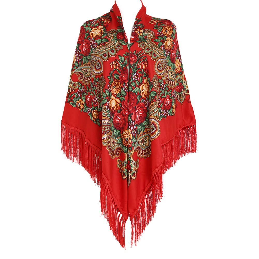 62″x62″ Oversized Women’s Traditional Retro Scarf Wrap Tassel Fringes Floral