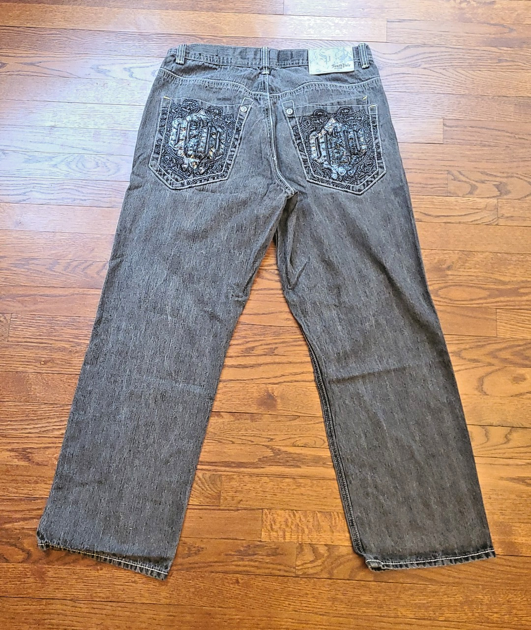 Vtg South Pole Baggy Jeans Y2K 32×29.5 Skate Grunge Hip Hop 90s Black Embroidery
