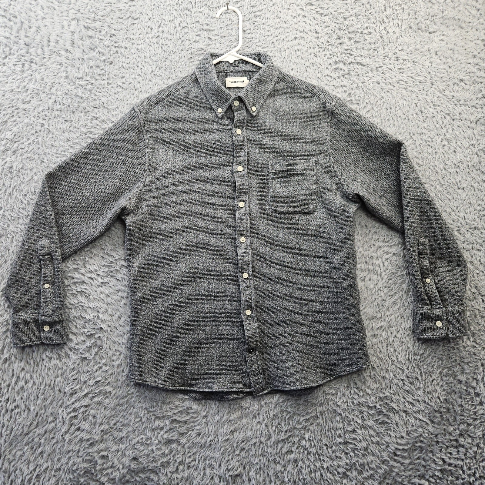 TAYLOR STITCH Shirt 44 (fits like 42) Gray Organic Cotton Gauze Chest Pocket