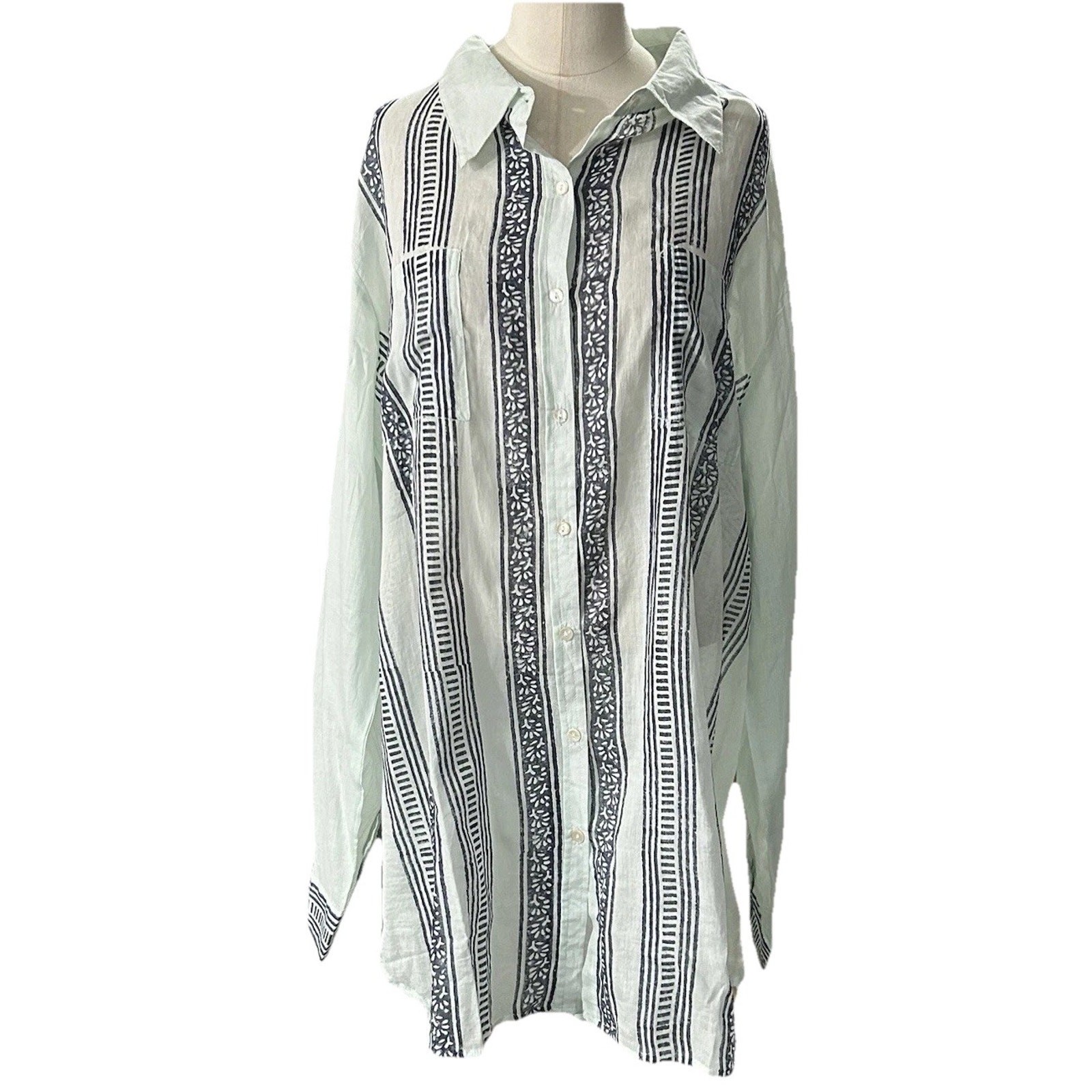 Signals Long-Sleeve Semi-Sheer Lightweight Collared Tunic Blouse Women’s Plus 1X