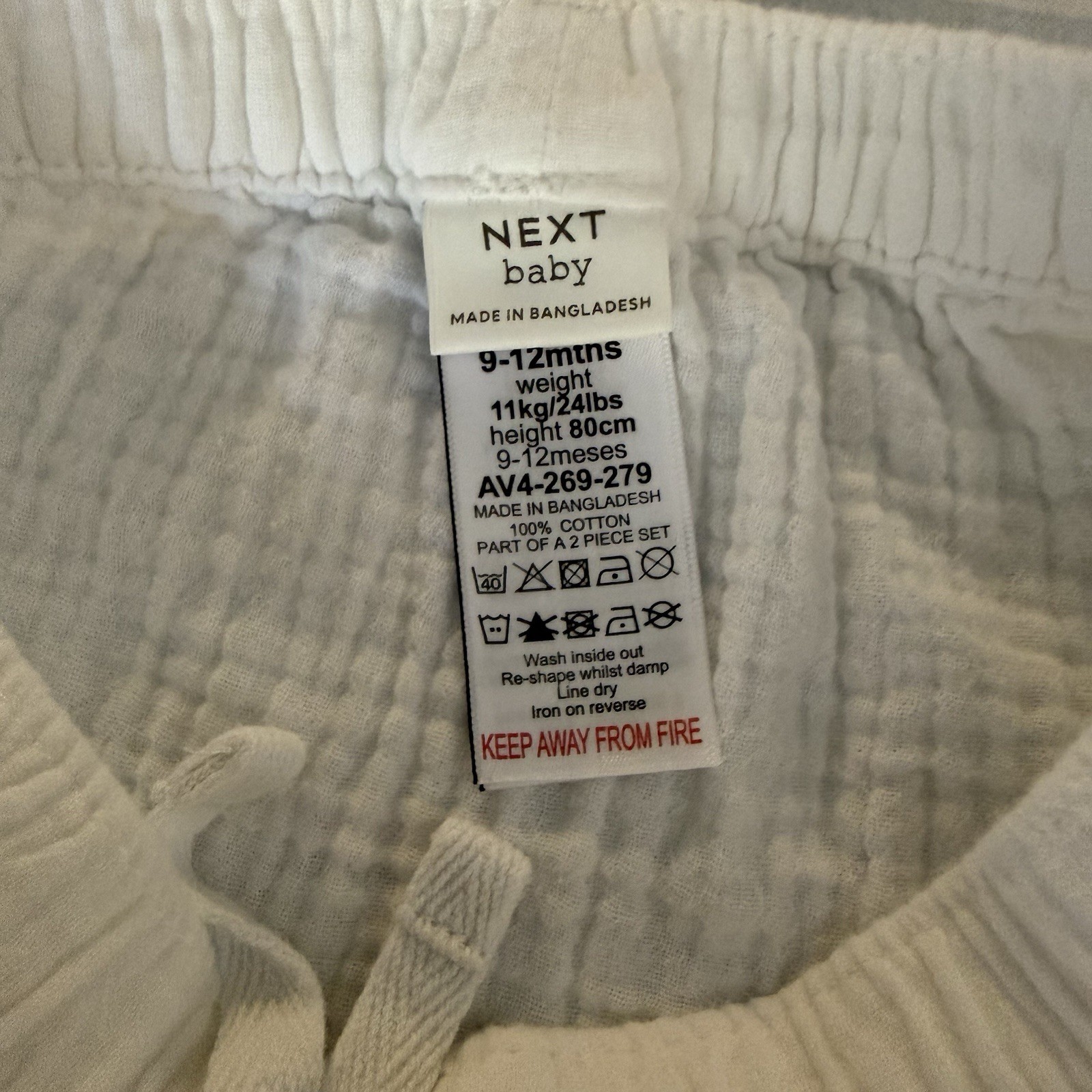 Next Baby Muslin Gauze Corton Short Set White Size 9-12M Neutral Boho