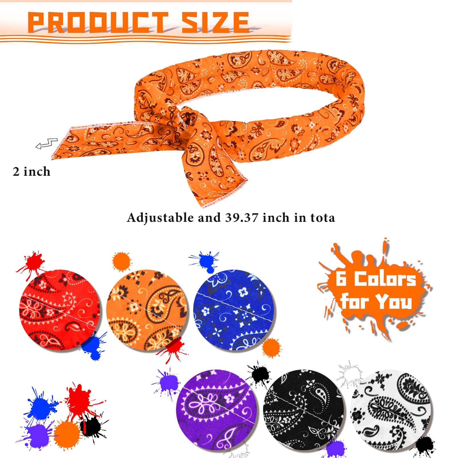 6 Pack Cooling Neck Wraps Cooler Ice Wrap Scarf Bandanas for Hot Weather Summer