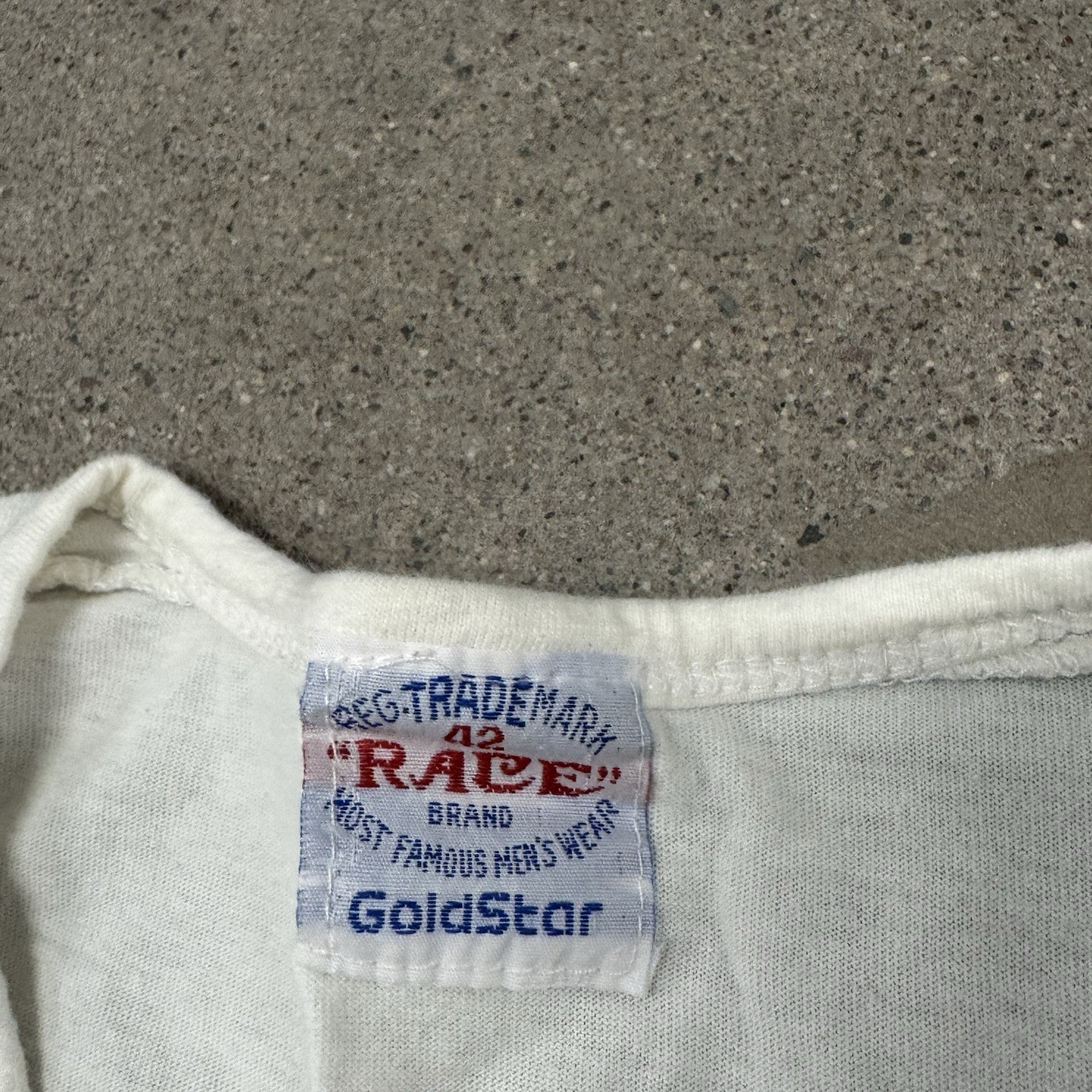 Vtg 60s 70s Race Brand Goldstar Henley T-Shirt Mens 42 white long sleeve