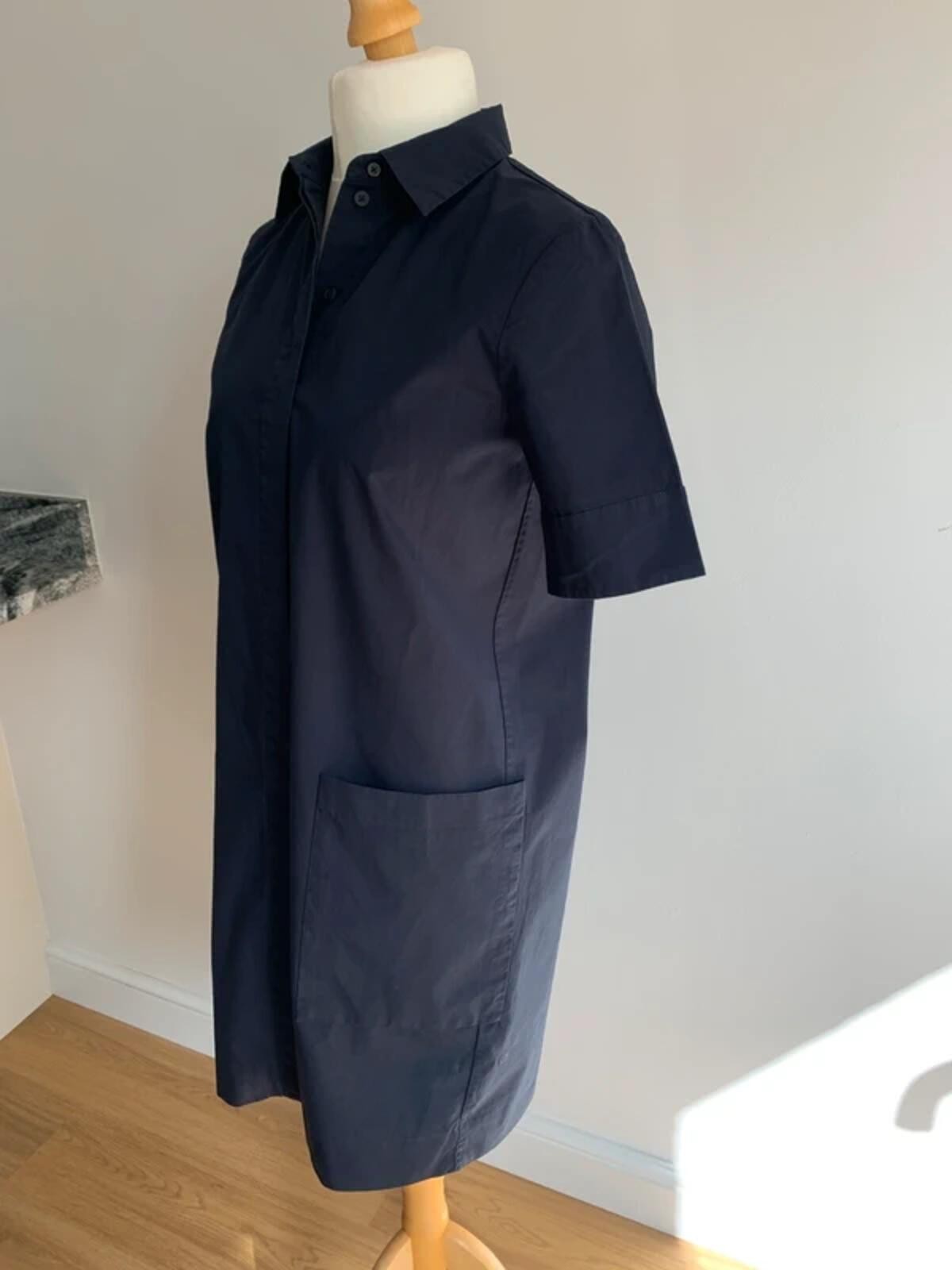 COS Navy Blue Cotton Shirt Dress Size 38 UK 12 Short Sleeve Utility Pockets LN