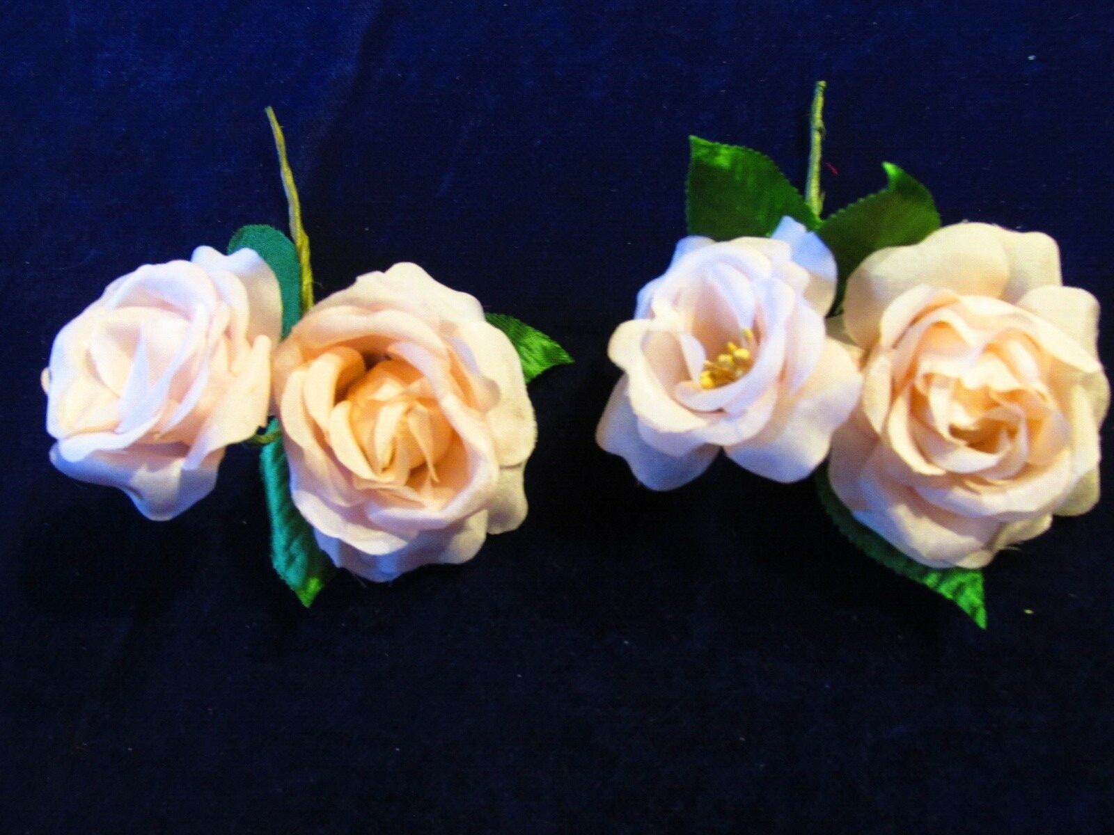 Vintage Millinery Flower 2″ Rose 2 Pair True Silk pale Pink Champagne KW5 A