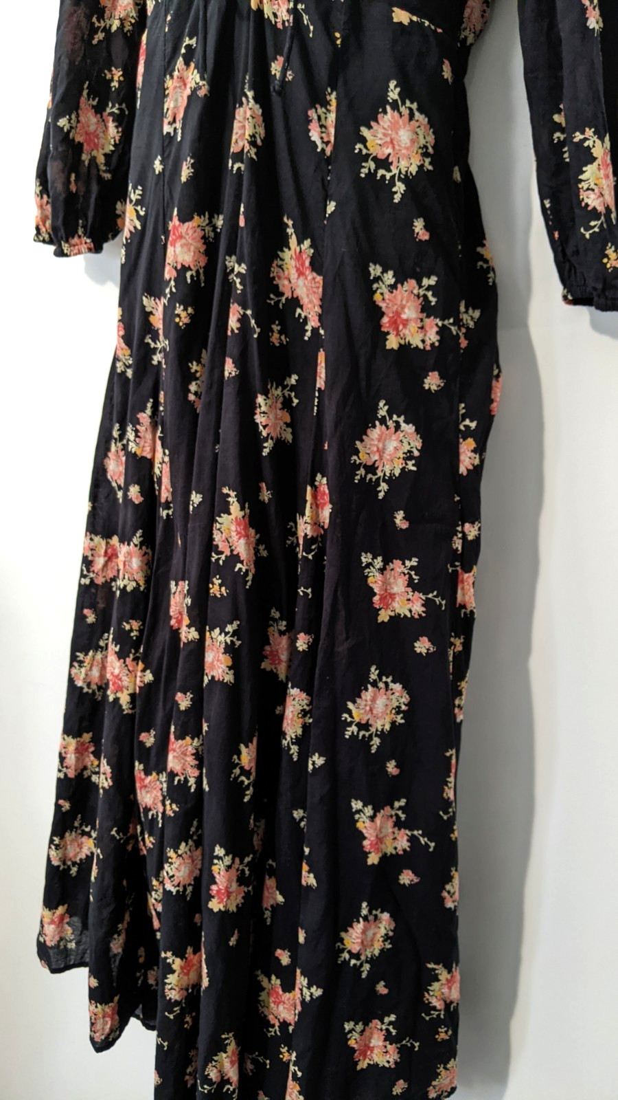 Free People Women’s Sea Glass Floral Maxi Dress Sz 2 Puff Sleeve Boho Tie Front
