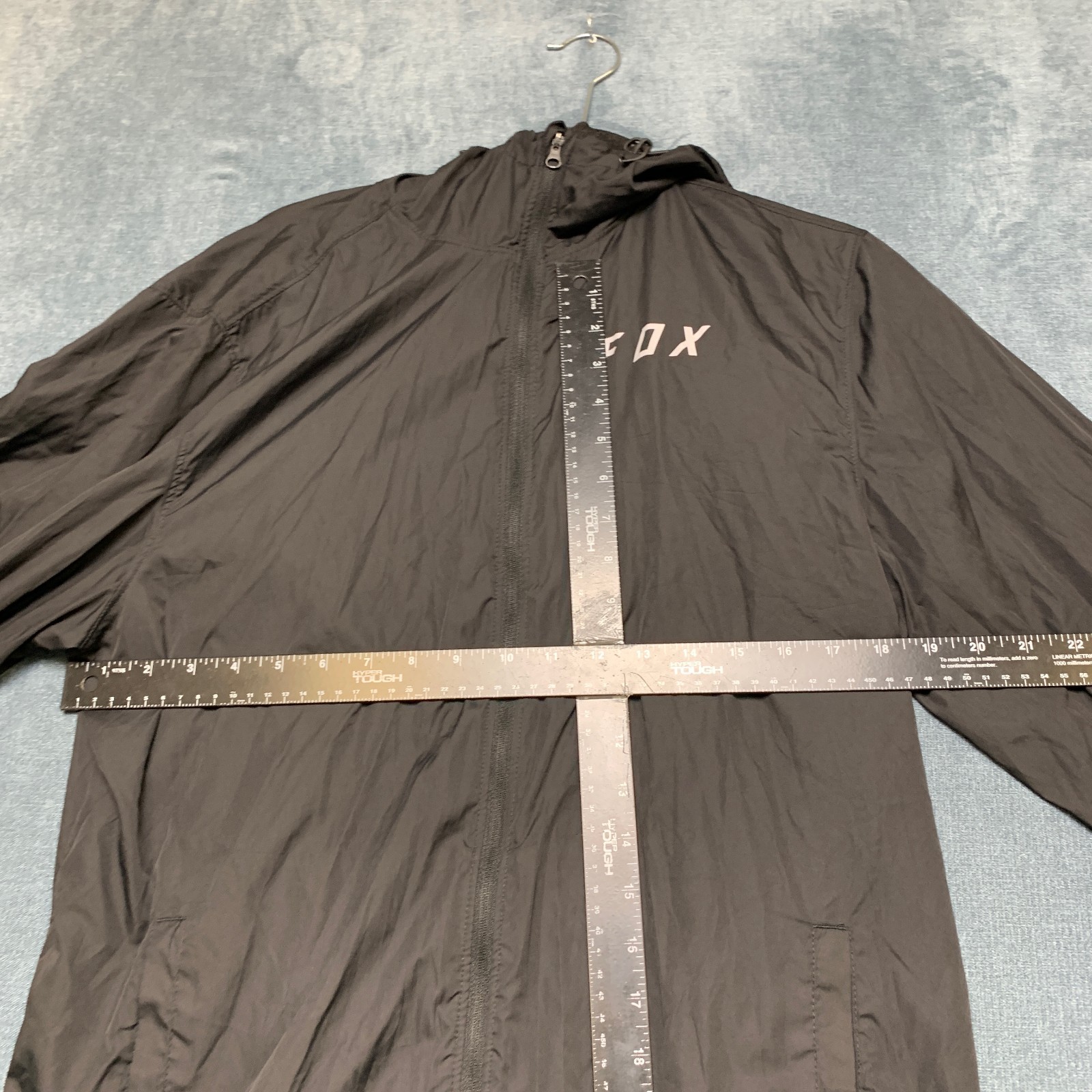 Fox Racing Windbreaker Jacket Men Large Black Lined Graphic Logo Hooded Full Zip