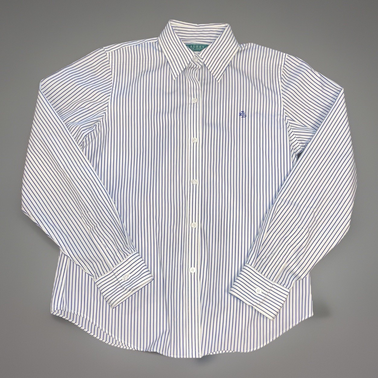 Lauren Ralph Lauren Classic Fit White/Blue Striped Dress Shirt – Size Petite