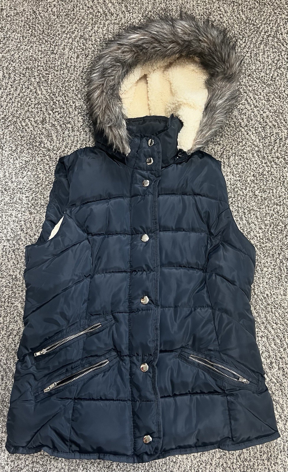Ci Sono Puffer Vest Faux Sherpa Lined Hooded Faux Fur Trim Women’s Size Small