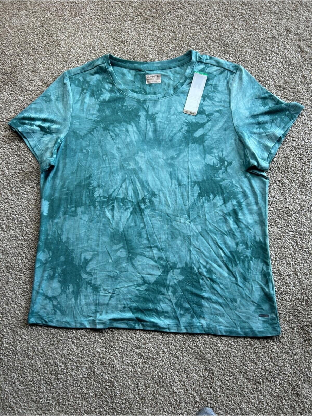 Mondetta Women’s Teal Tie Dye Active T-Shirt Size Small Athletic Workout Perform