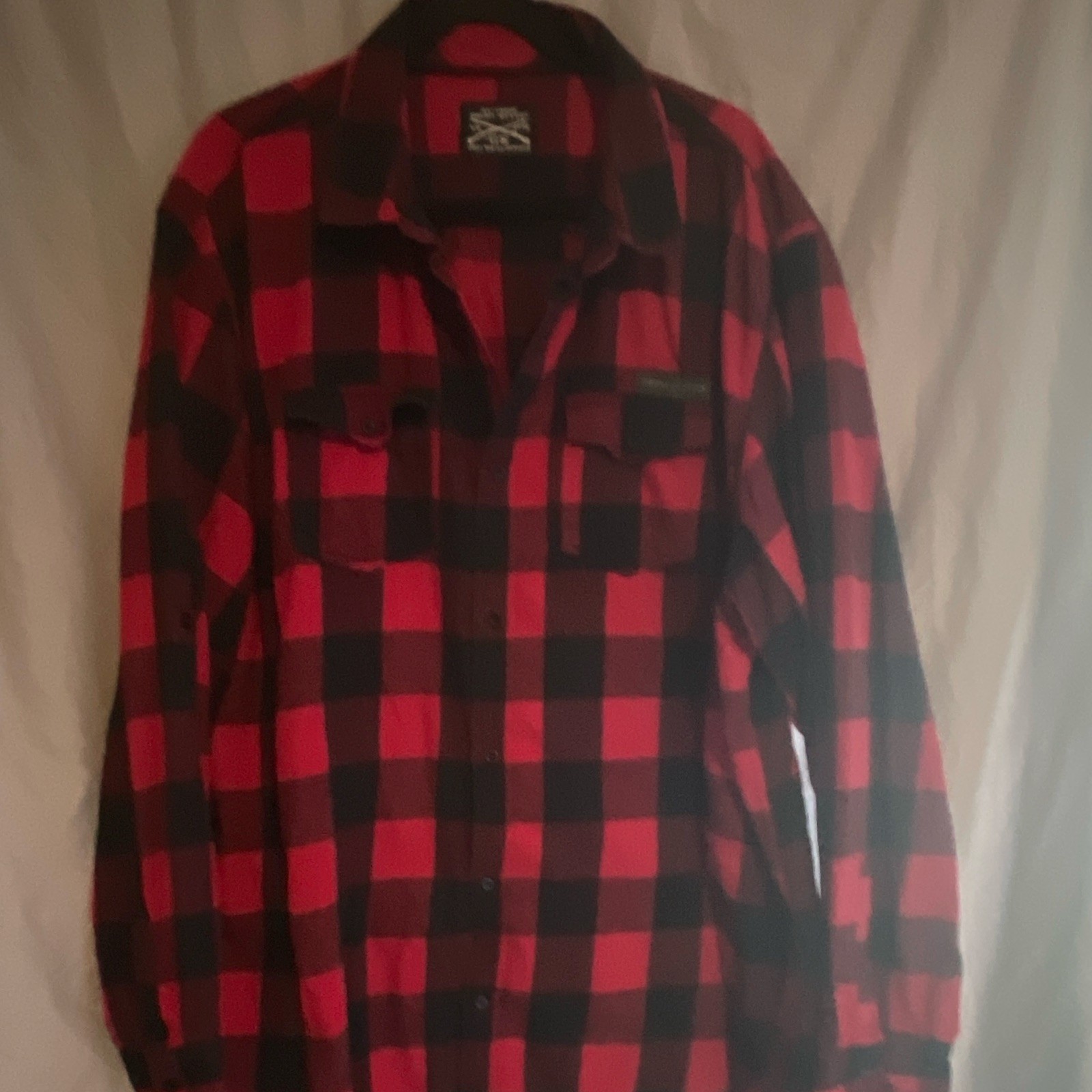 Grunt Style Men’s 3XL Plaid Long Sleeve Button-Up Shirt w/ Pockets Red/Black