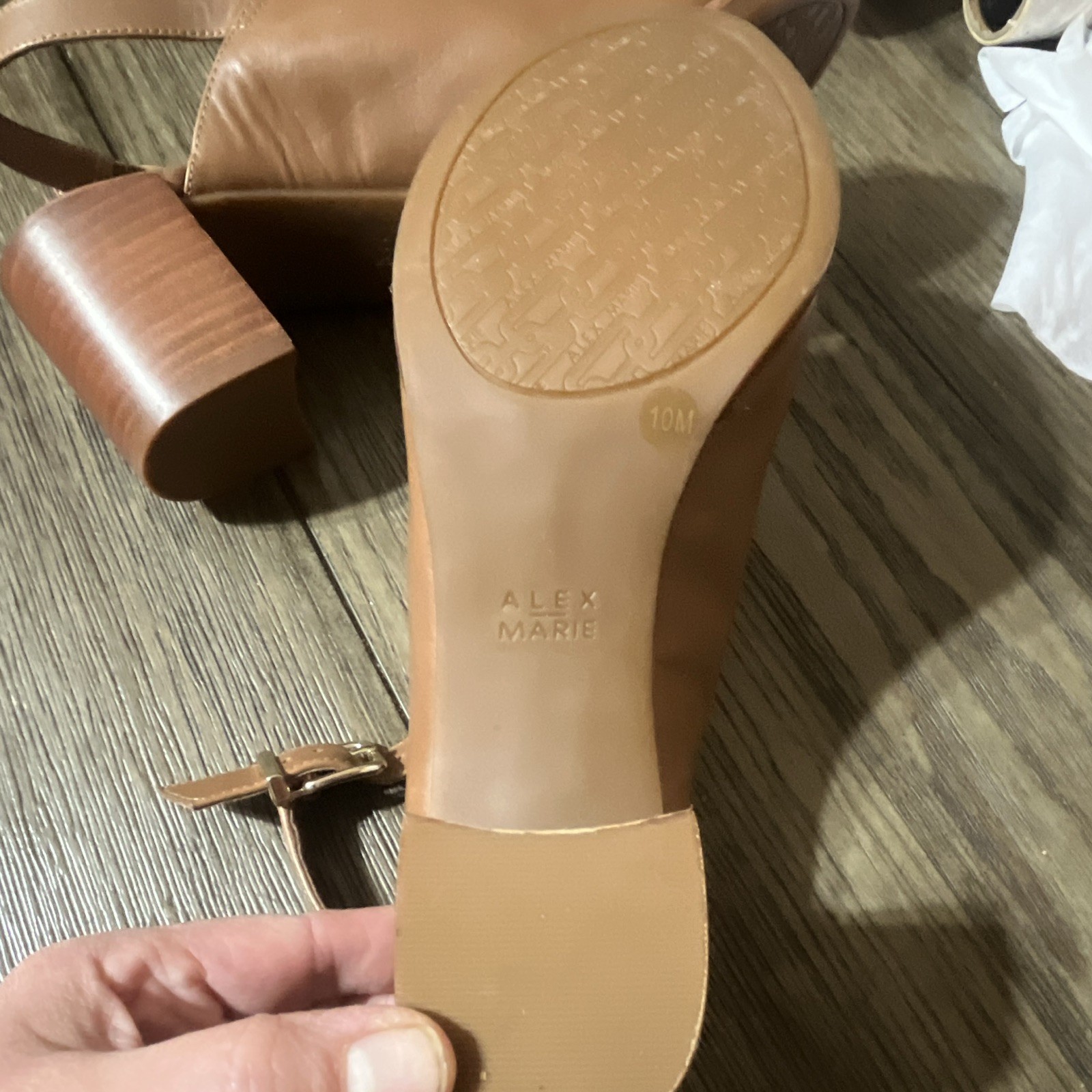 Alex Marie Brown Leather Slingback Open Toe Block Heel Buckle Sandals 10M
