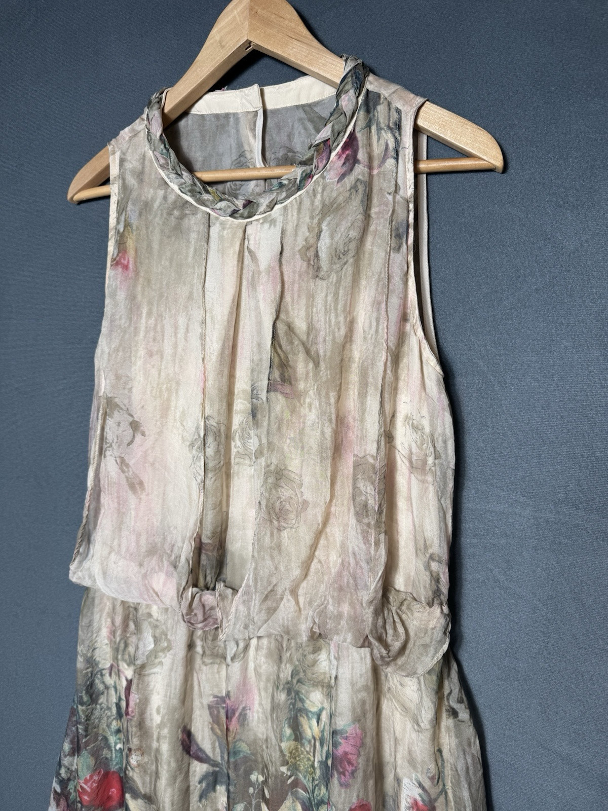 Queen Mulock Silk Chiffon Floral Blouson Dress Sz XL Fairy Ethereal Whimsical