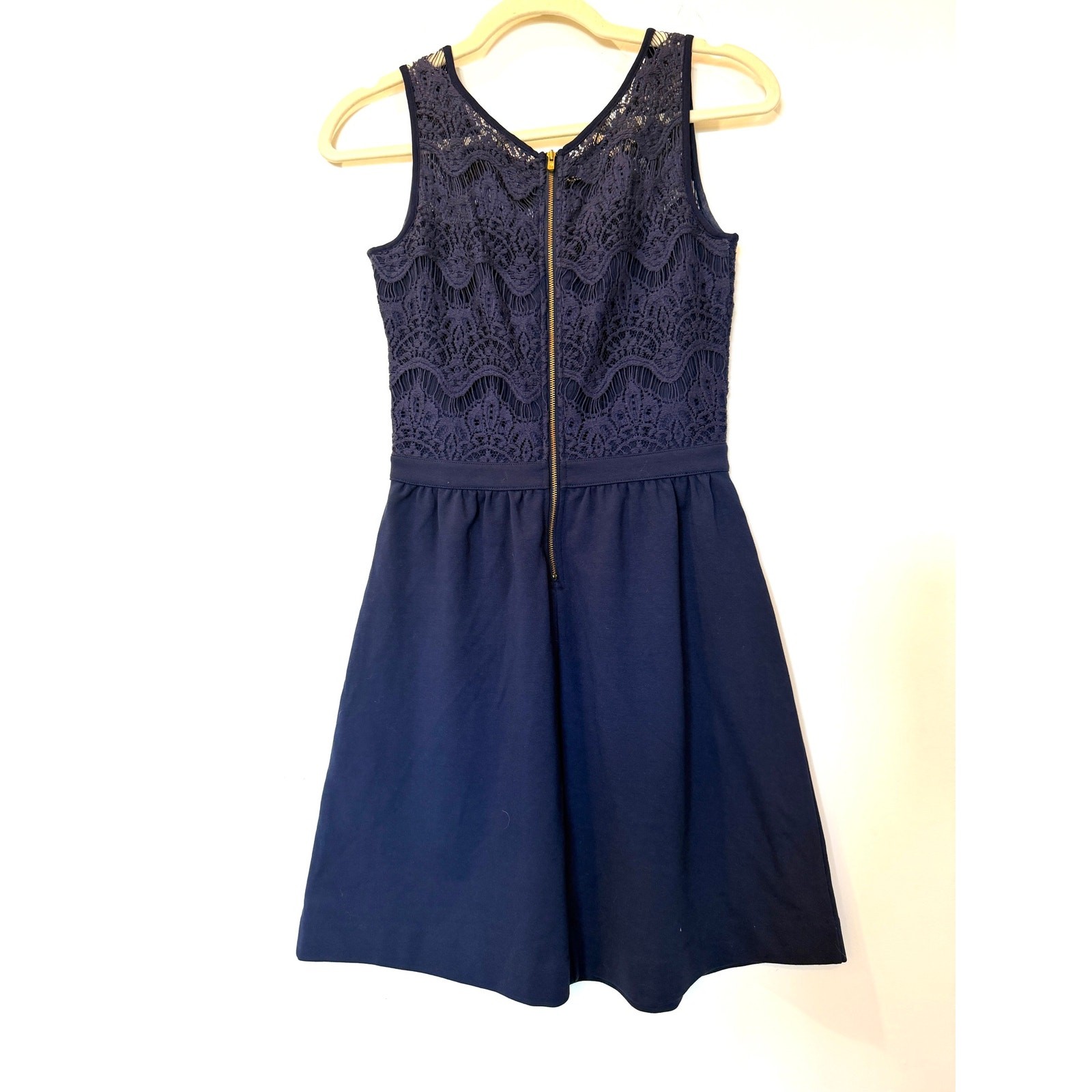 Lilly Pulitzer Rhea Navy Crochet Fit And Flare Sleeveless Dress Size XS Babydoll