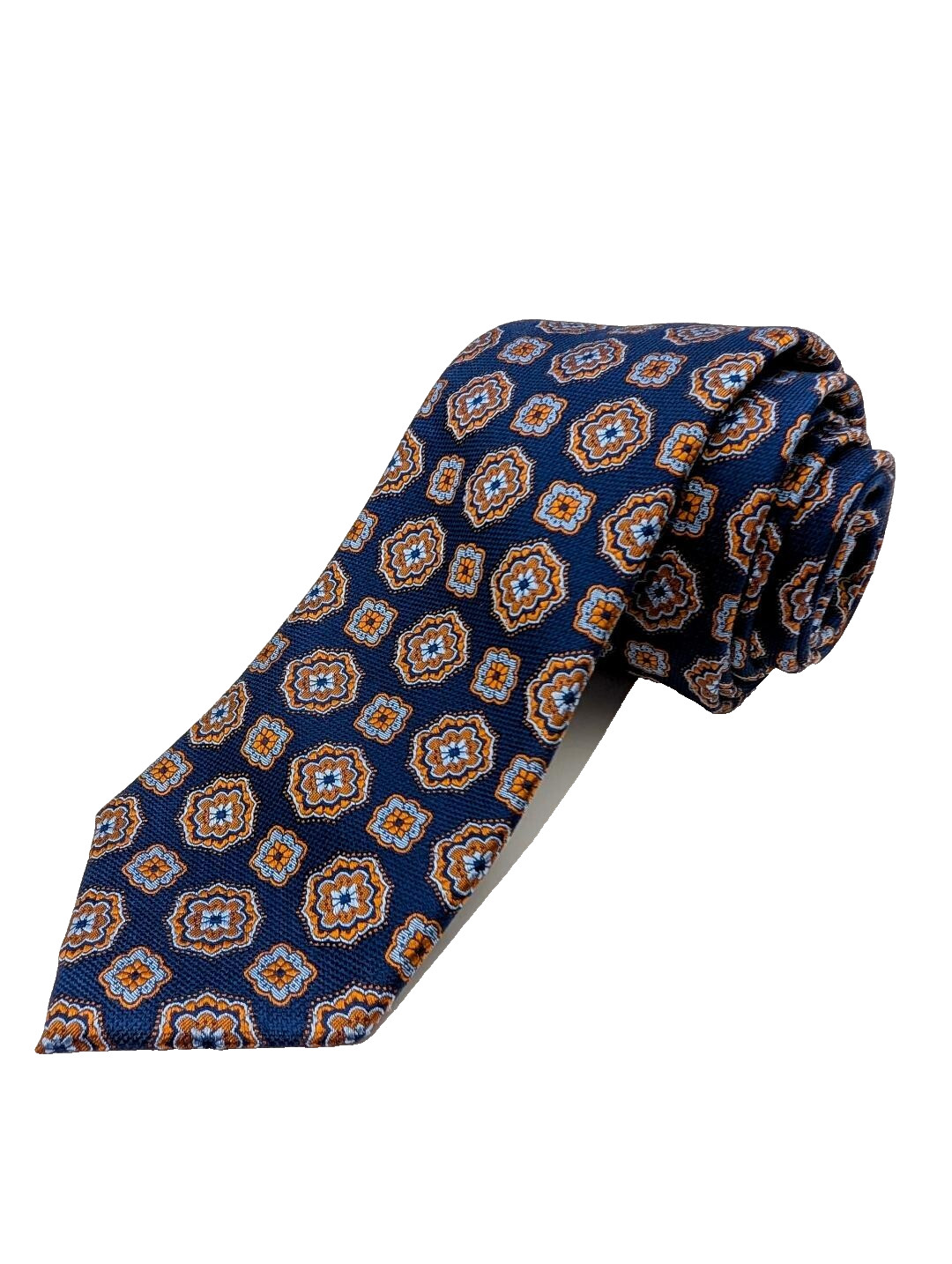 Jos. A BANK Silk Tie Navy w/ orange 3-1/8″ X 58-1/2″ ; Traveler Stain Resistant