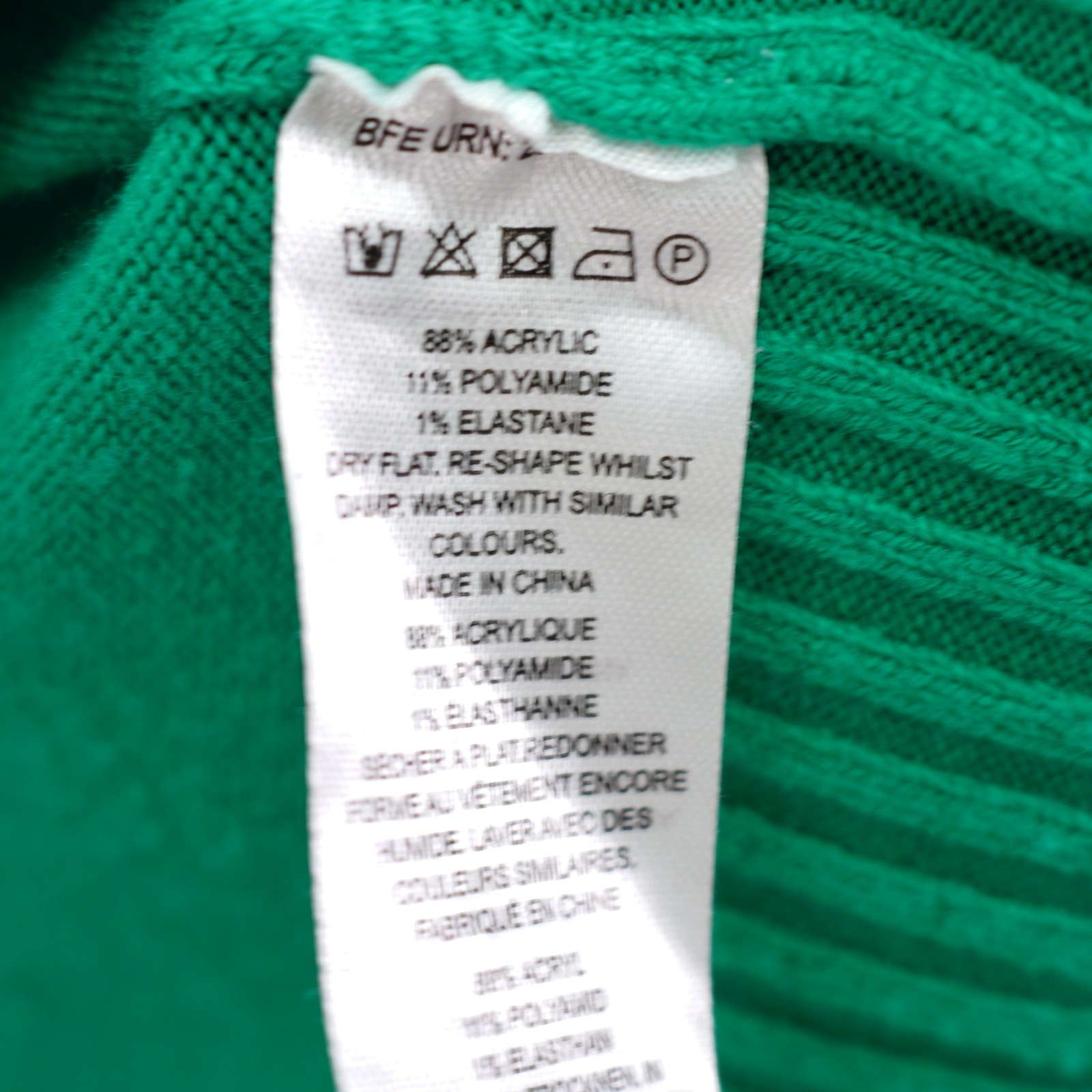 French Connection Large Green Acrylic Knit Long Sleeve Mock Neck Sweater