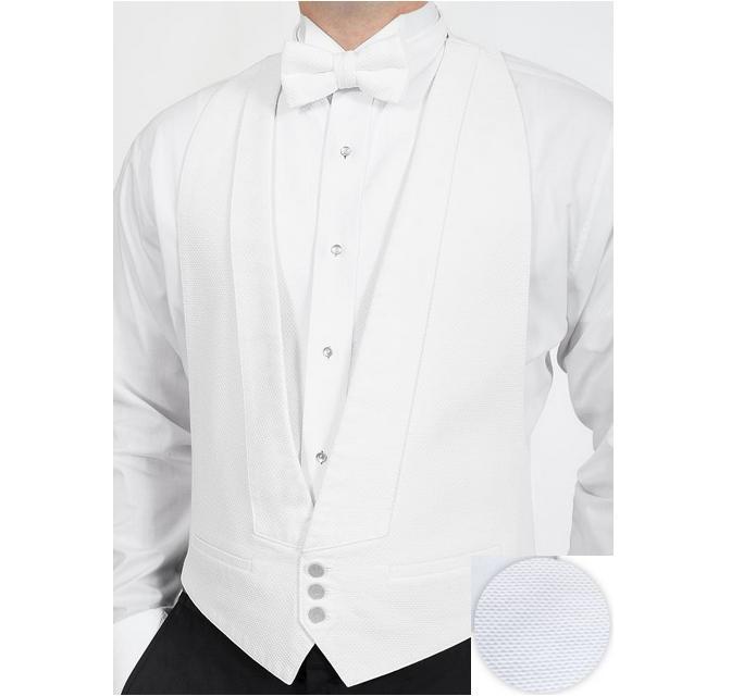 White Cotton Pique Tuxedo Openback(backless) Vest with White Pique BowTie