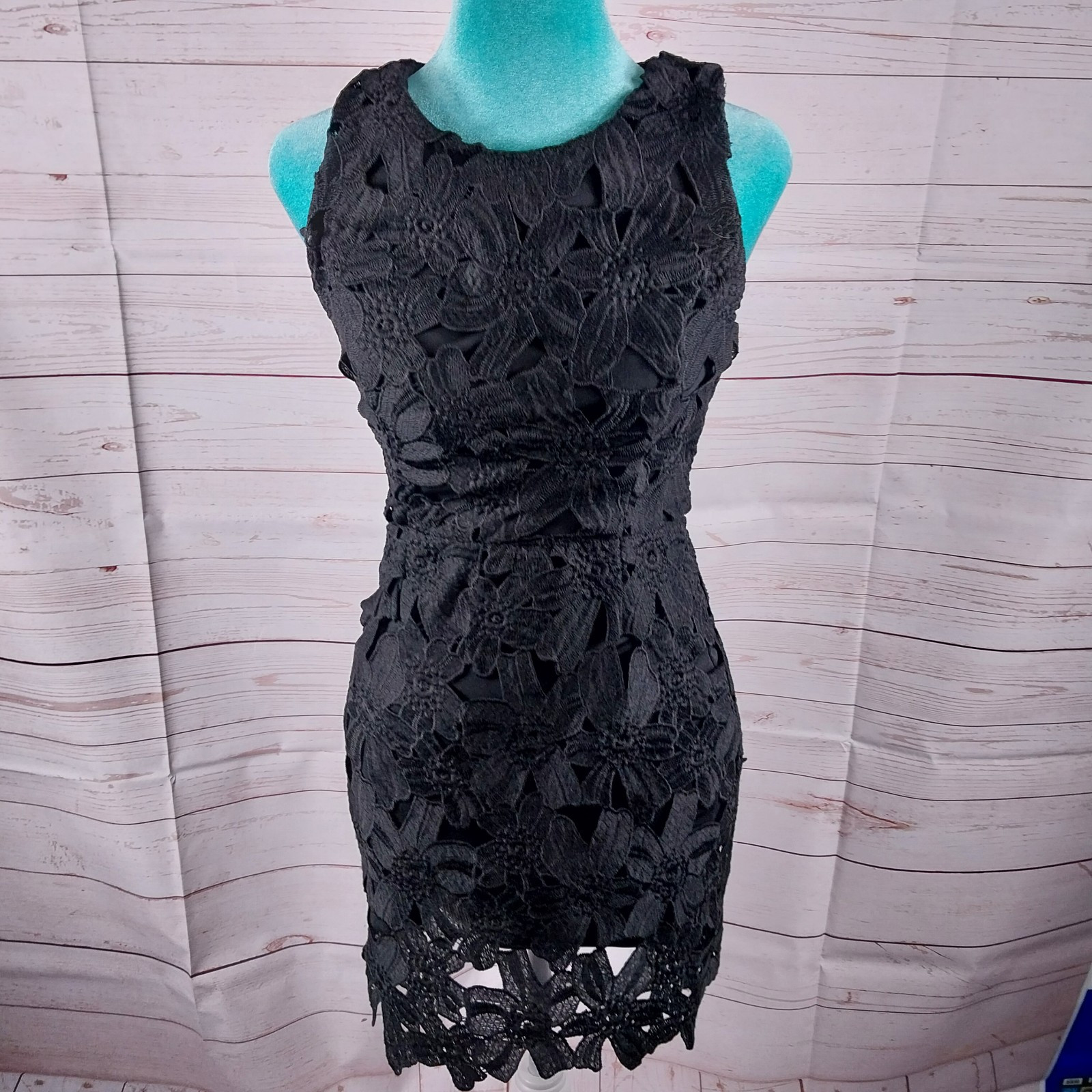 ASTR The Label Black Mini Length Dress Womens Size XS Floral Embroidered Layer