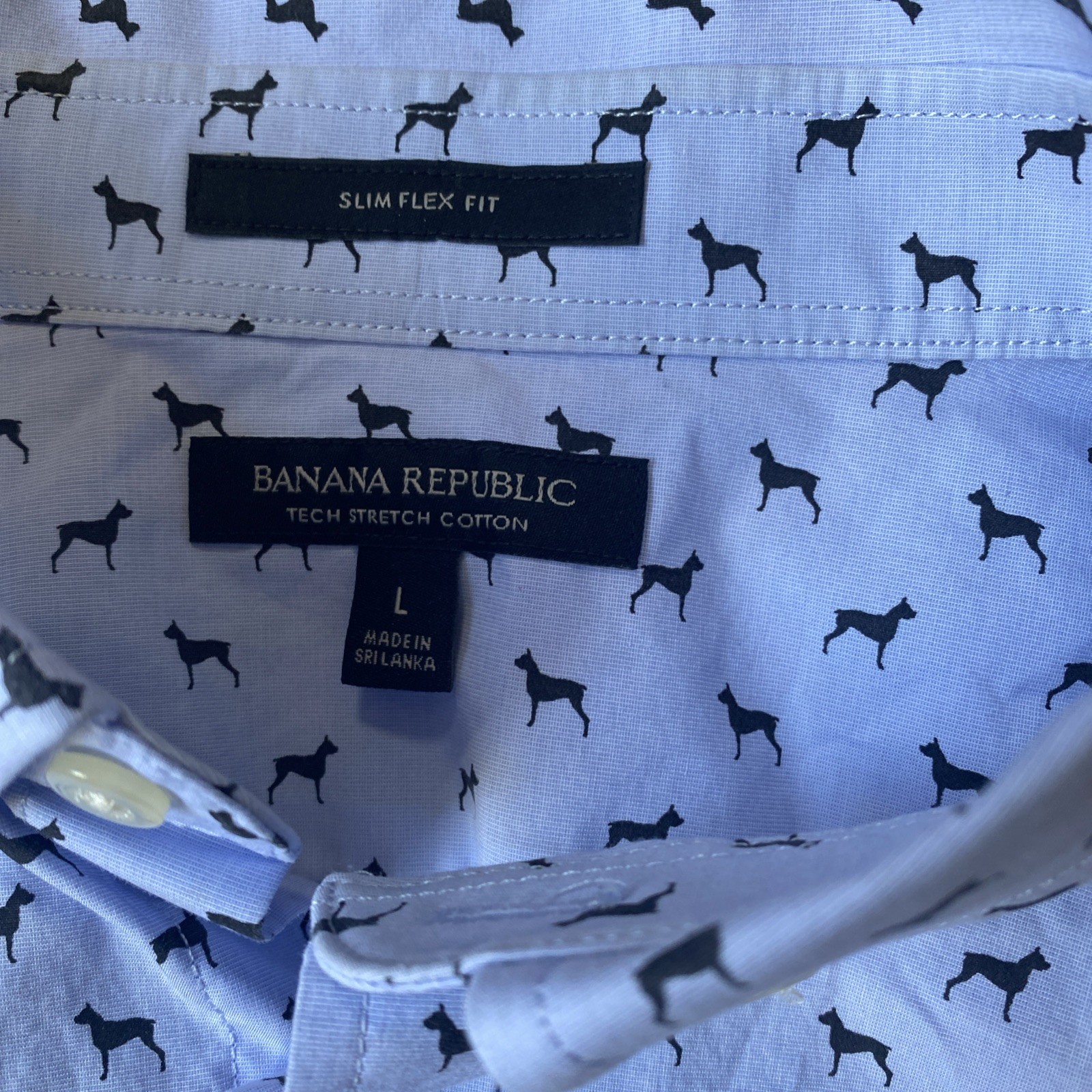 Banana Republic All Over Dog Print Large Slim Flex Fit Tech Stretch Cotton