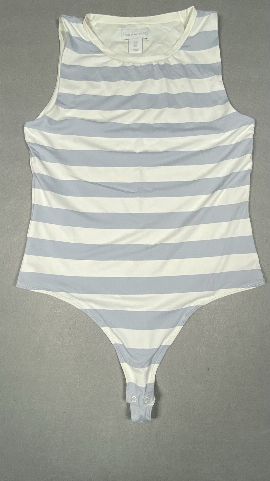 House of Harlow 1960 High Neck Bodysuit Stripe Periwinkle Blue Size Large