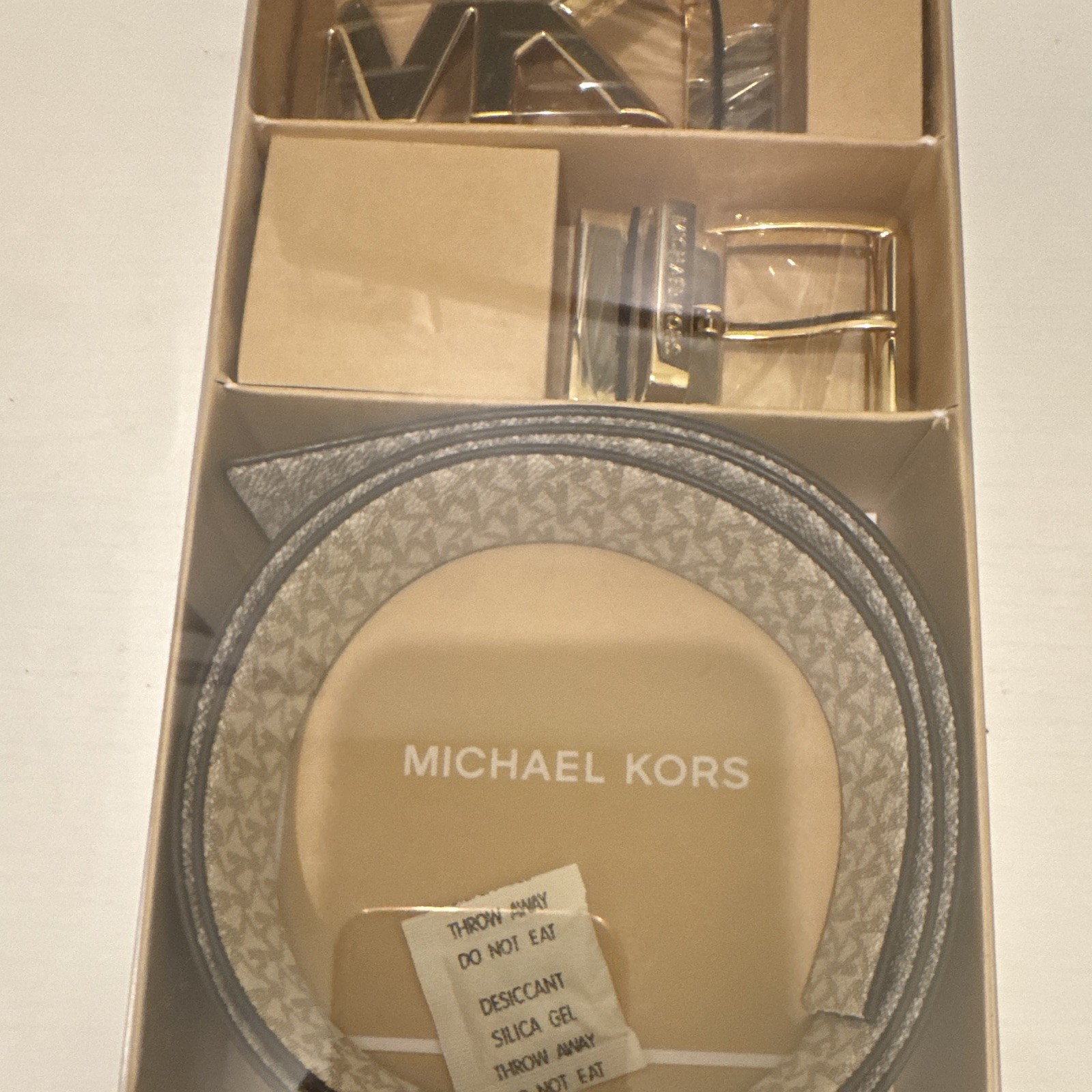 Michael Kors Reversible Men’s Dress Belt Brown/Beige MK Logo Buckle Size S