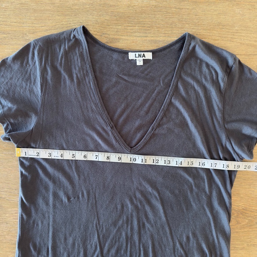 LNA Women’s Basic Dark Gray V-Neck 100% Cotton Short Sleeve Deep V T-Shirt-Sze L