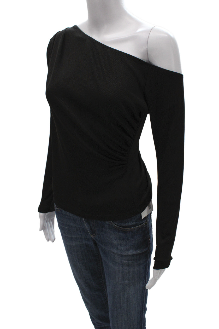 LNA Womens Black Long Sleeve Top Solid Polyester Spandex Size S