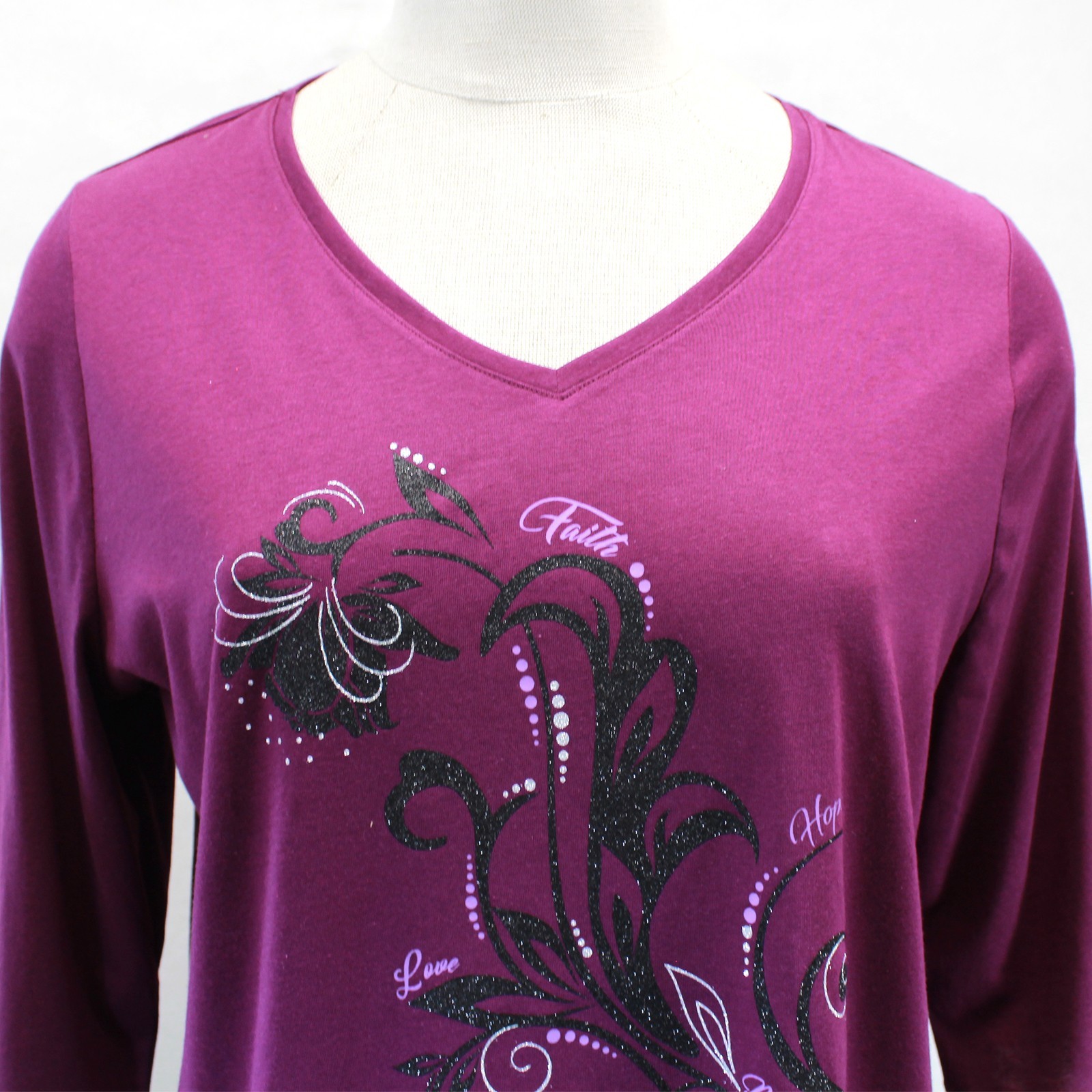Catherines Plus Purple Cotton Glitter Flower Top Blouse 3X 26/28W