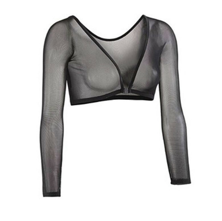 Women’s Mesh See Through Crop Tops Sheer Seamless Arm Shaper Shirt Blouse Shrugs