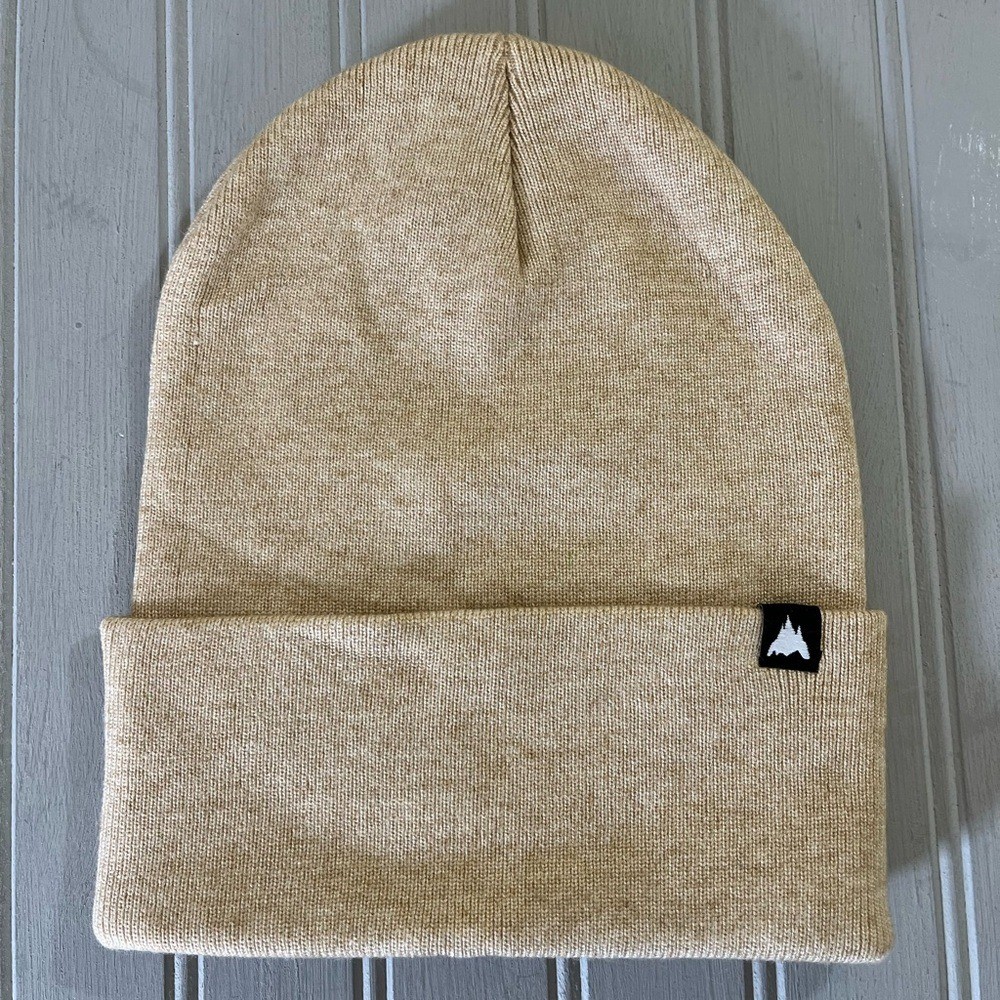 Beige Knitted Cuffed Pull On Beanie Hat Unisex One Size Warm Winter Cozy