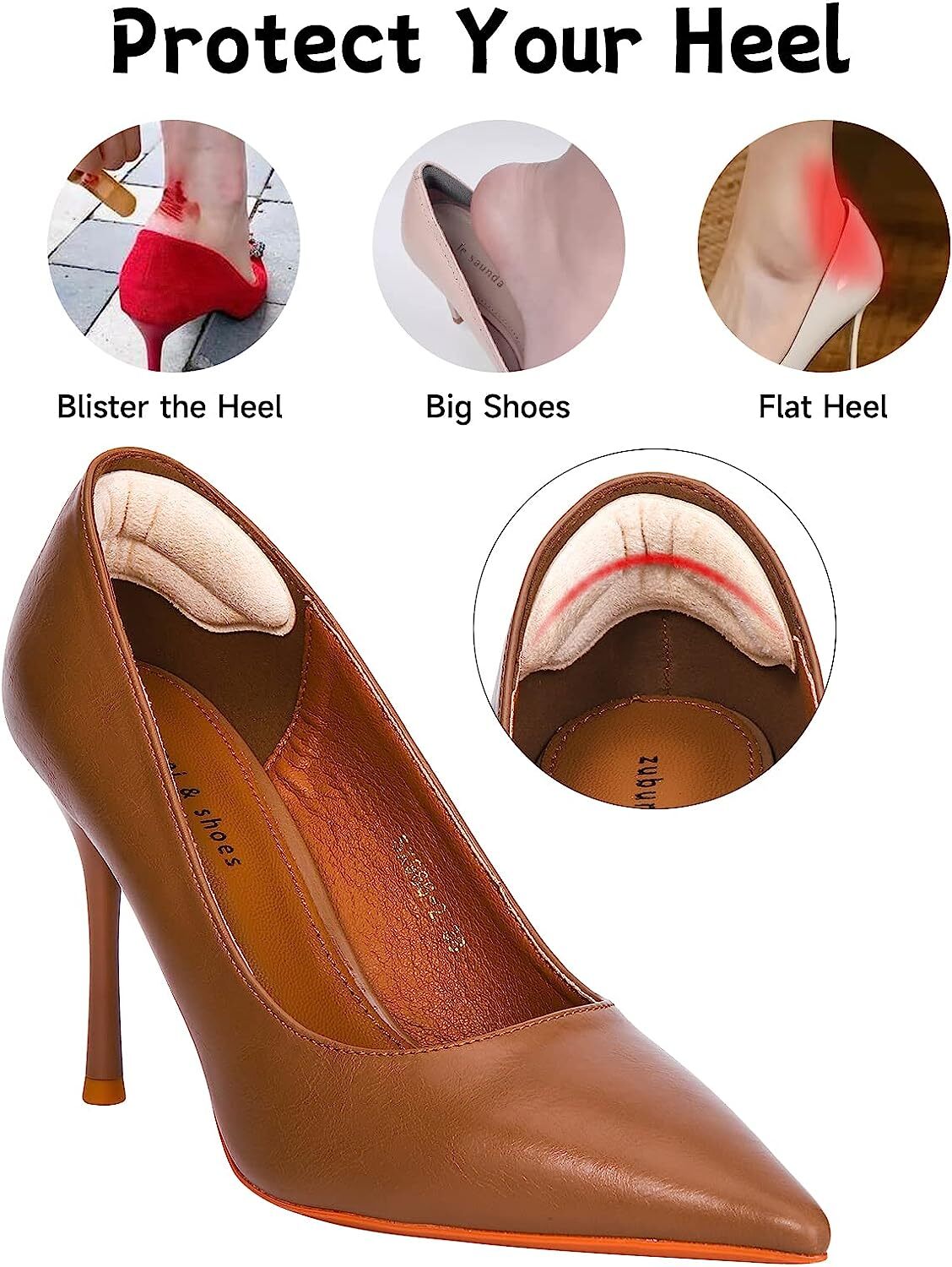 2Pcs Heel Grips for Loose Shoes Heel Cushion Pads No-Slip Shoe Inserts Protector