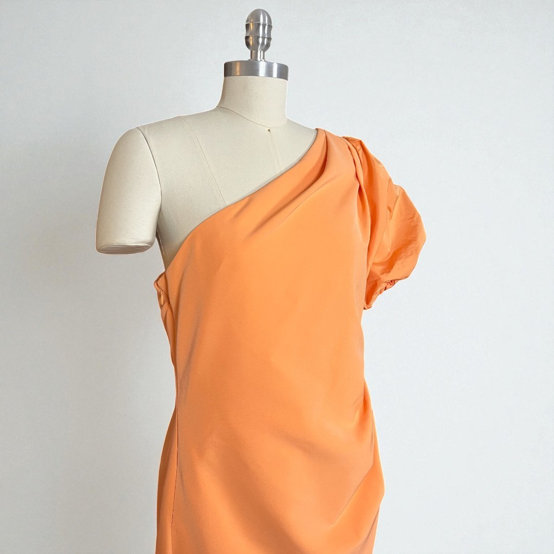 Ralph Lauren Annona One Shoulder Orange Puff Sleeve Midi Cocktail Dress 10