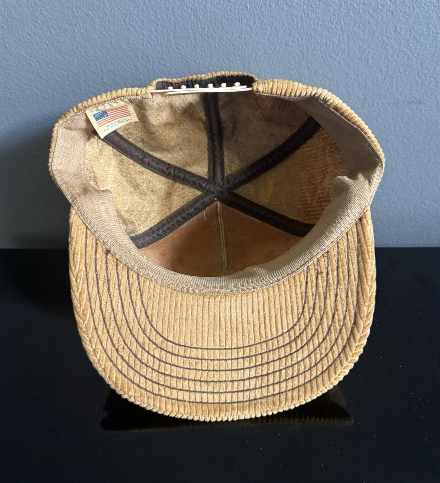 VTG Military GOLDSTAR AWARDS Leather Corduroy Trucker Cap Hat Snap Back USA RARE
