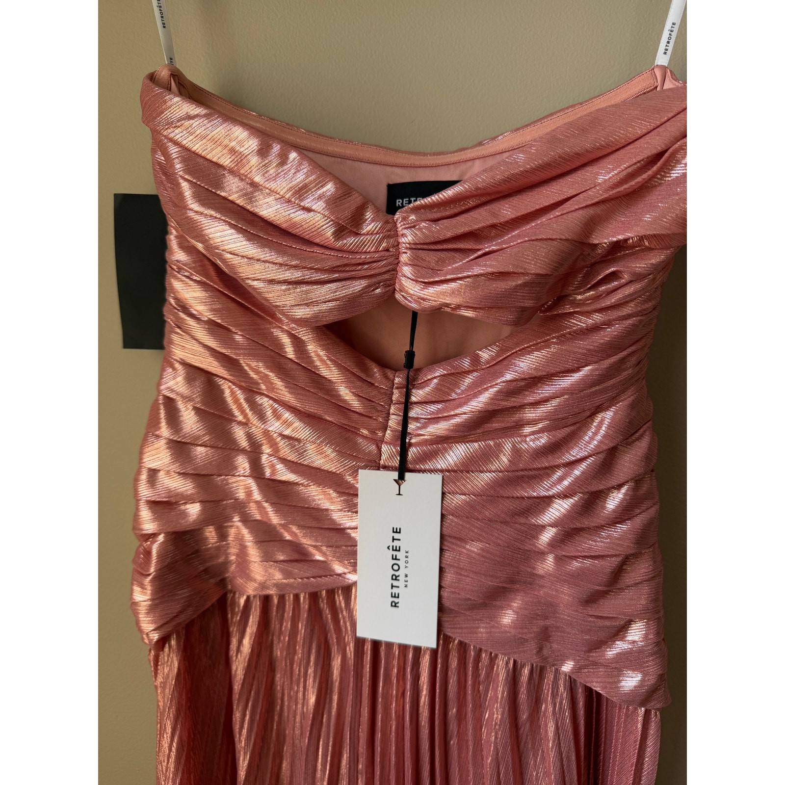 Retrofete Women’s Baby Pink Rose Mallory Metallic Pleated Gown Dress Size XS NEW