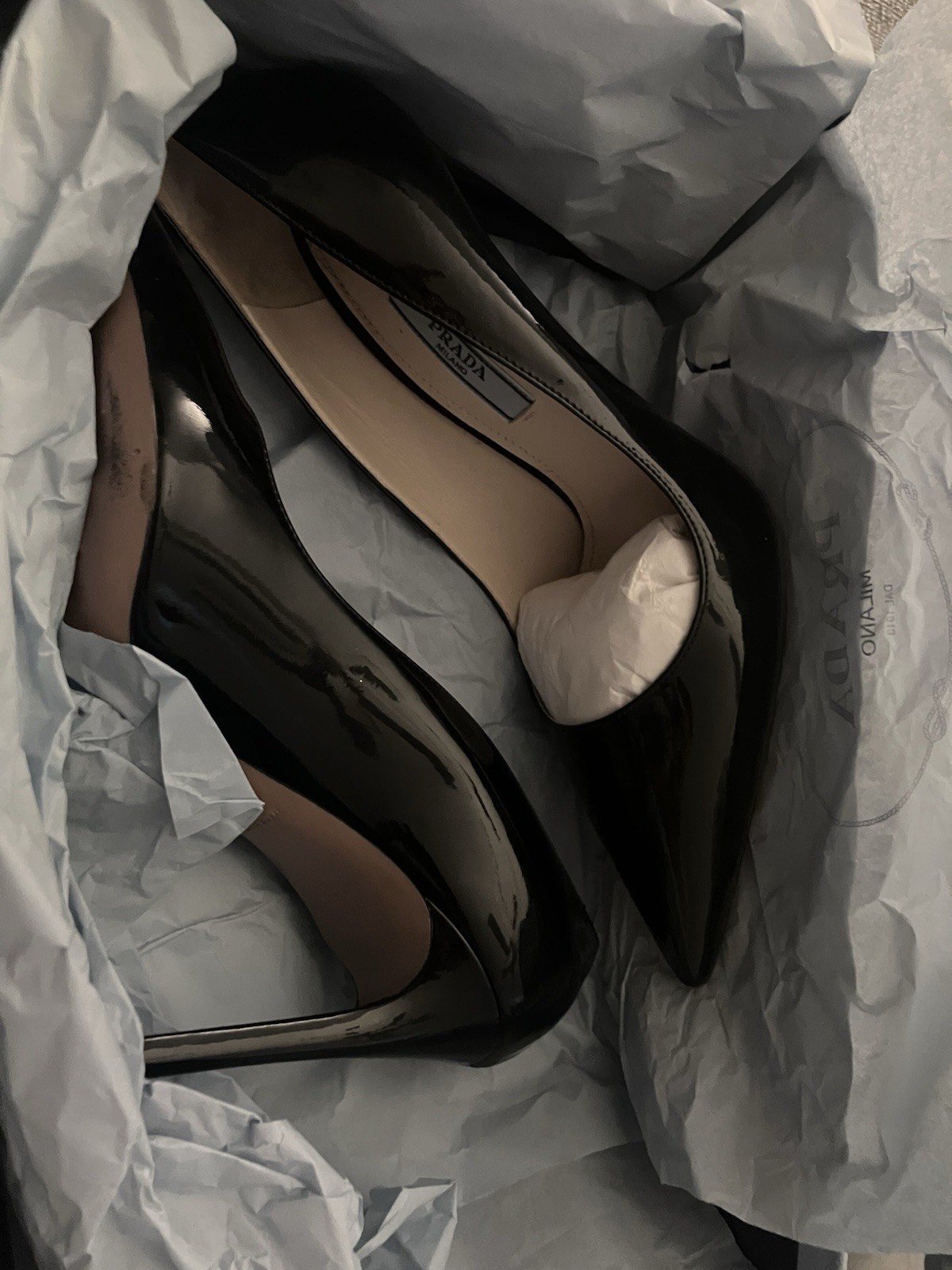 Prada Black Patent Leather Pointed Toe Stiletto Pumps Heels Size 37 EU
