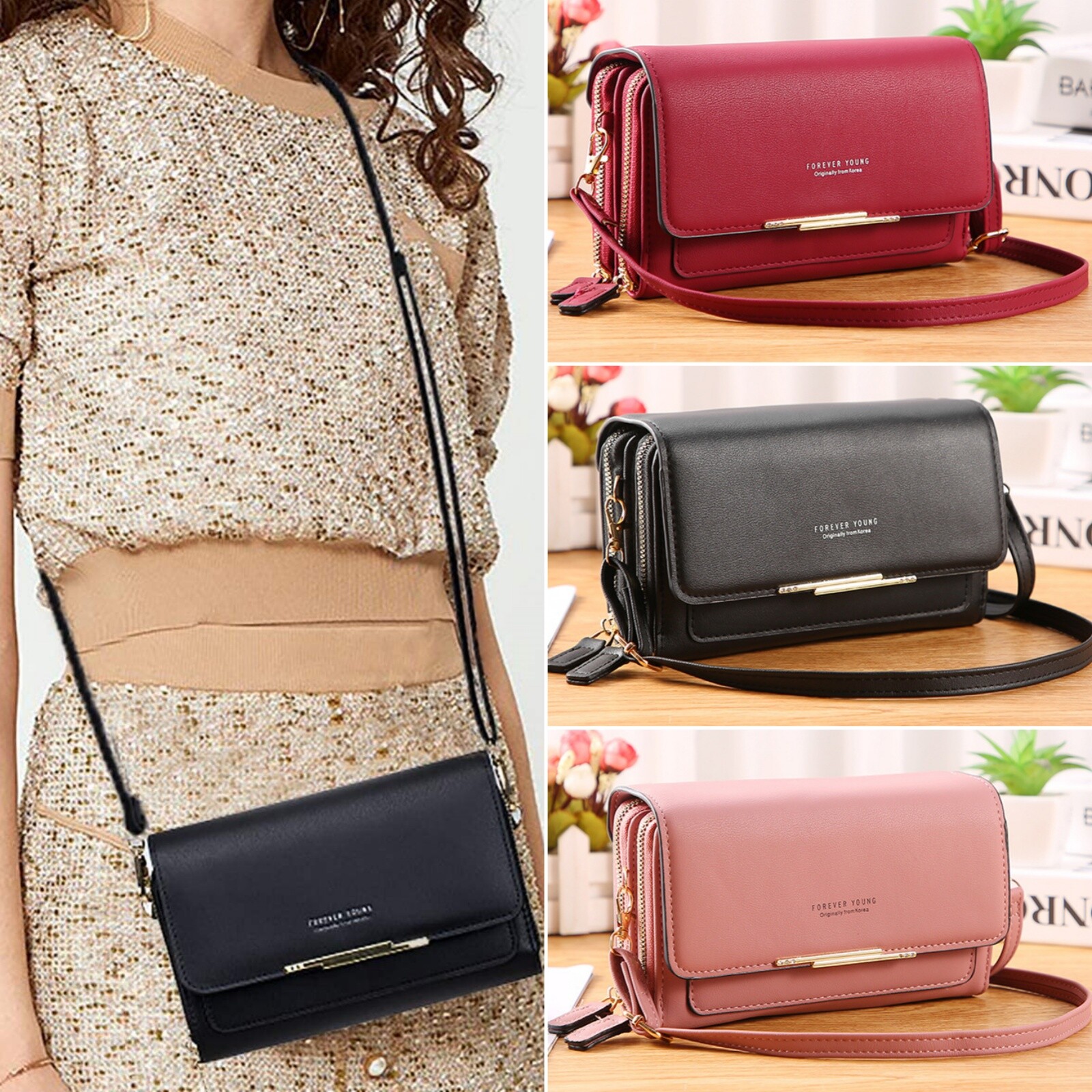 Leather Large Capacity Multifunctional Shoulder Clutch Crossbody Bag Phone Purse
