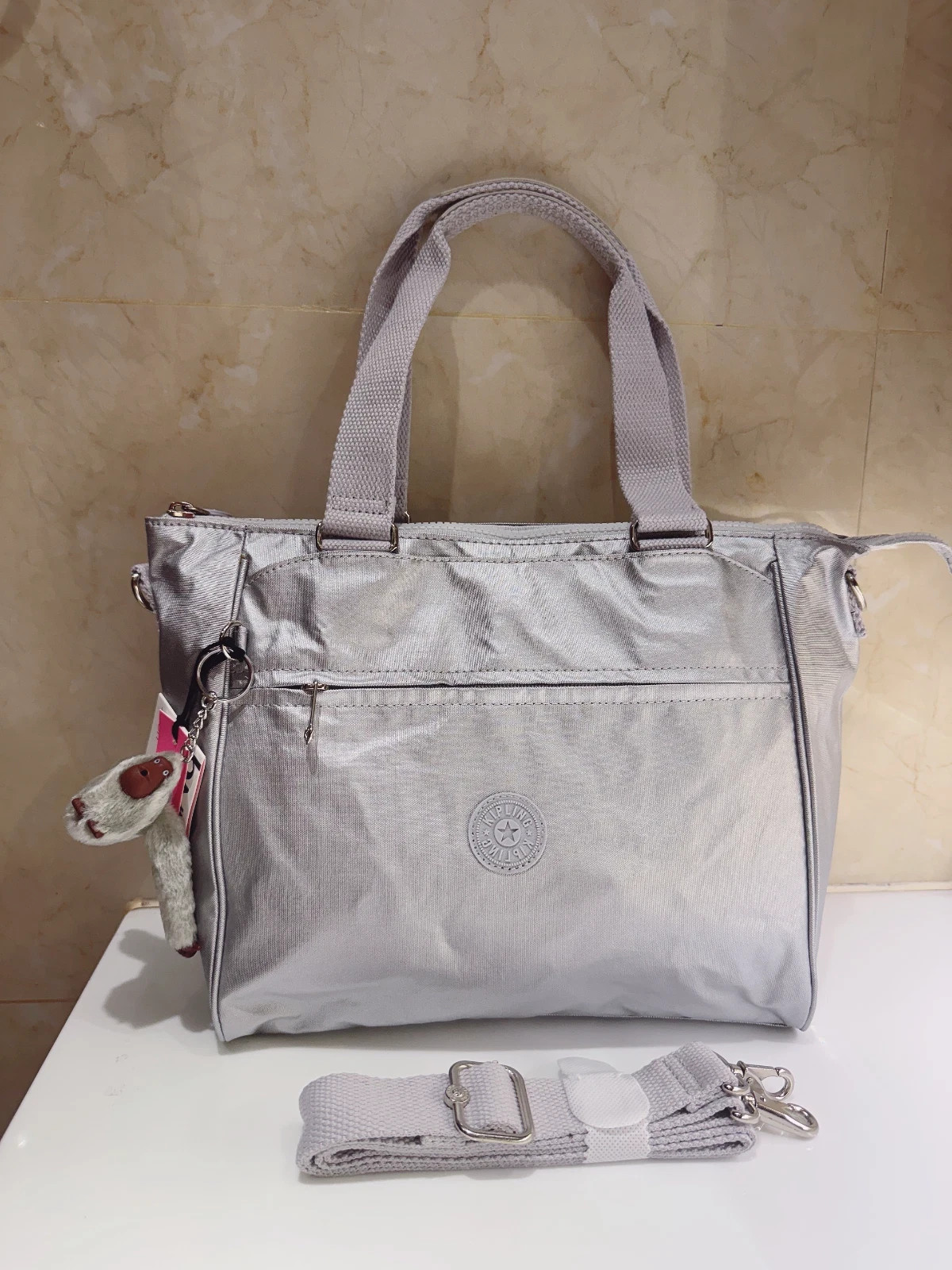 NWT Women’s Kipling Metallic Silver Handbag Crossbody handbag trolley tote