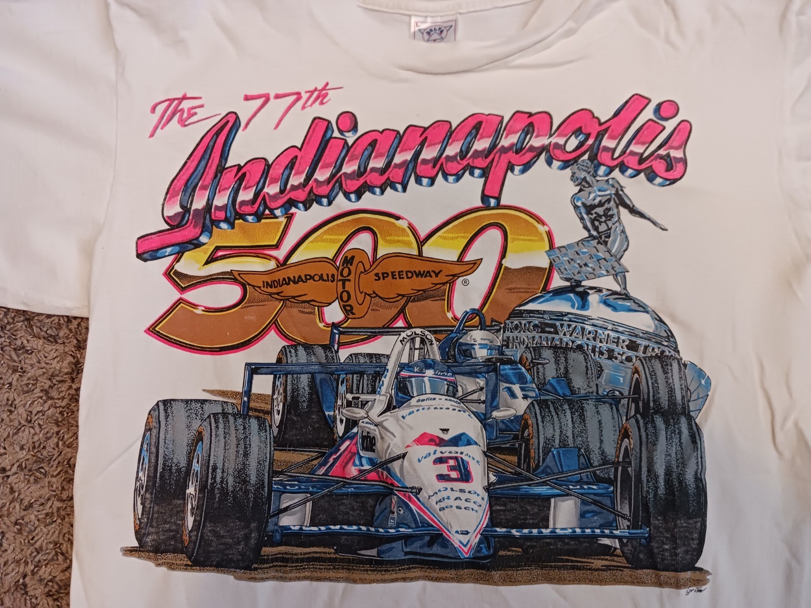VINTAGE 1993 77th Indianapolis 500 T-Shirt Al Unser Jr Size L Delta USA Made