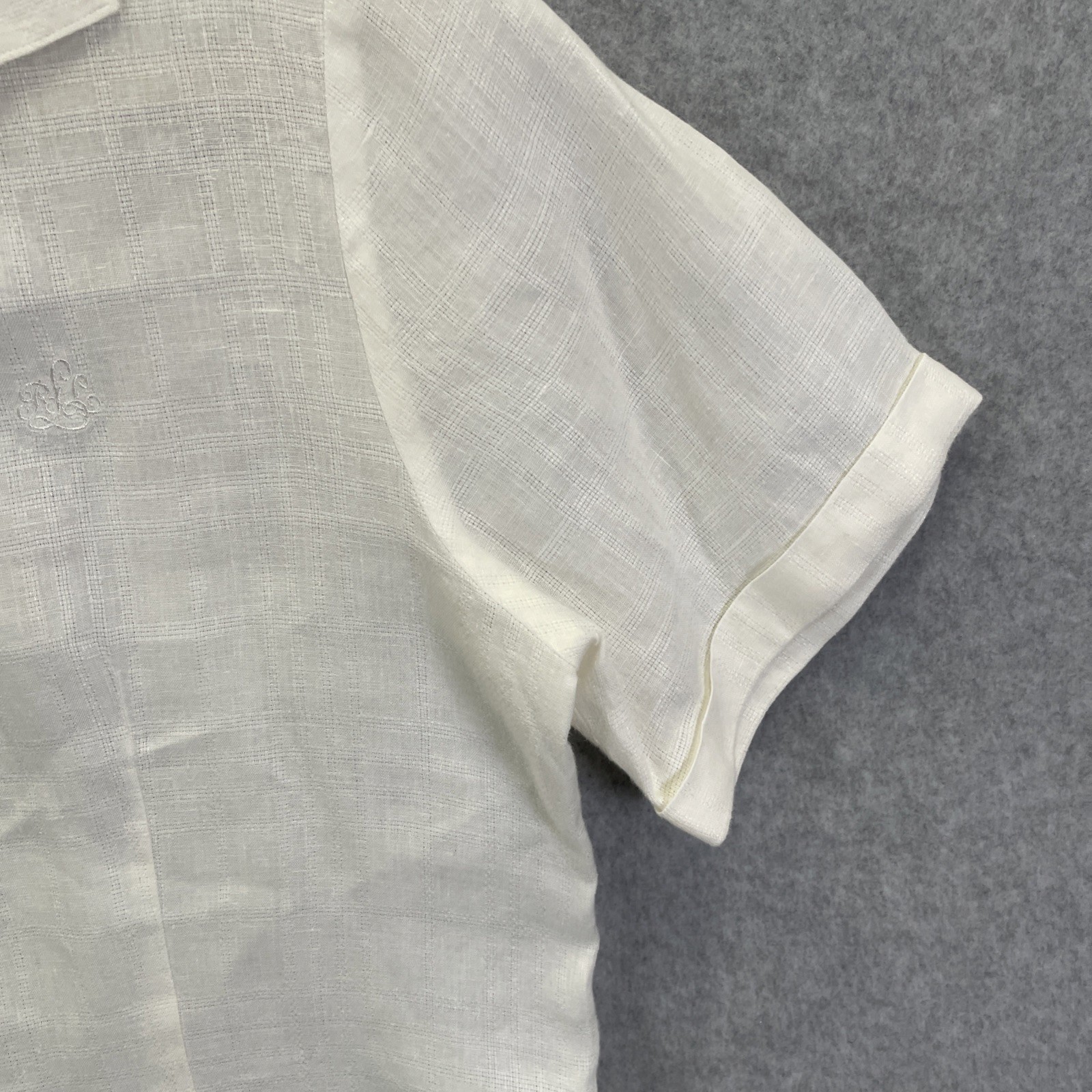 Lauren Ralph Lauren Womens Sz 8 White Linen Short Sleeve Button Up Shirt Logo