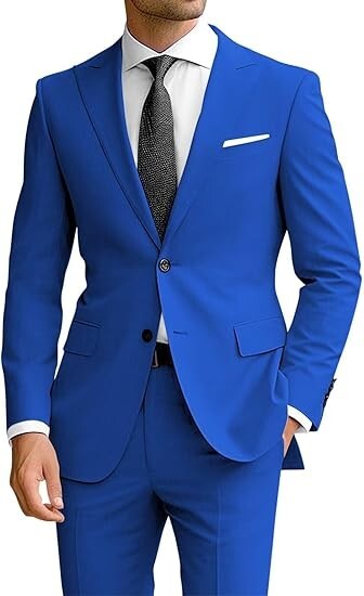 Men’s 2Pcs Suit Slim Fit Suits for Men Two Button Blazer Formal Business Jacket